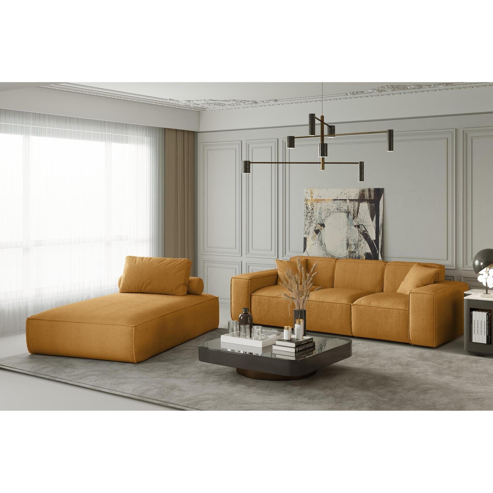 Beautysofa Sessel mit Wellenfedern, mit zwei Cord- Lugano, Relaxliege Velvetstoff, Lounge gepolstert oder modern, Kissen