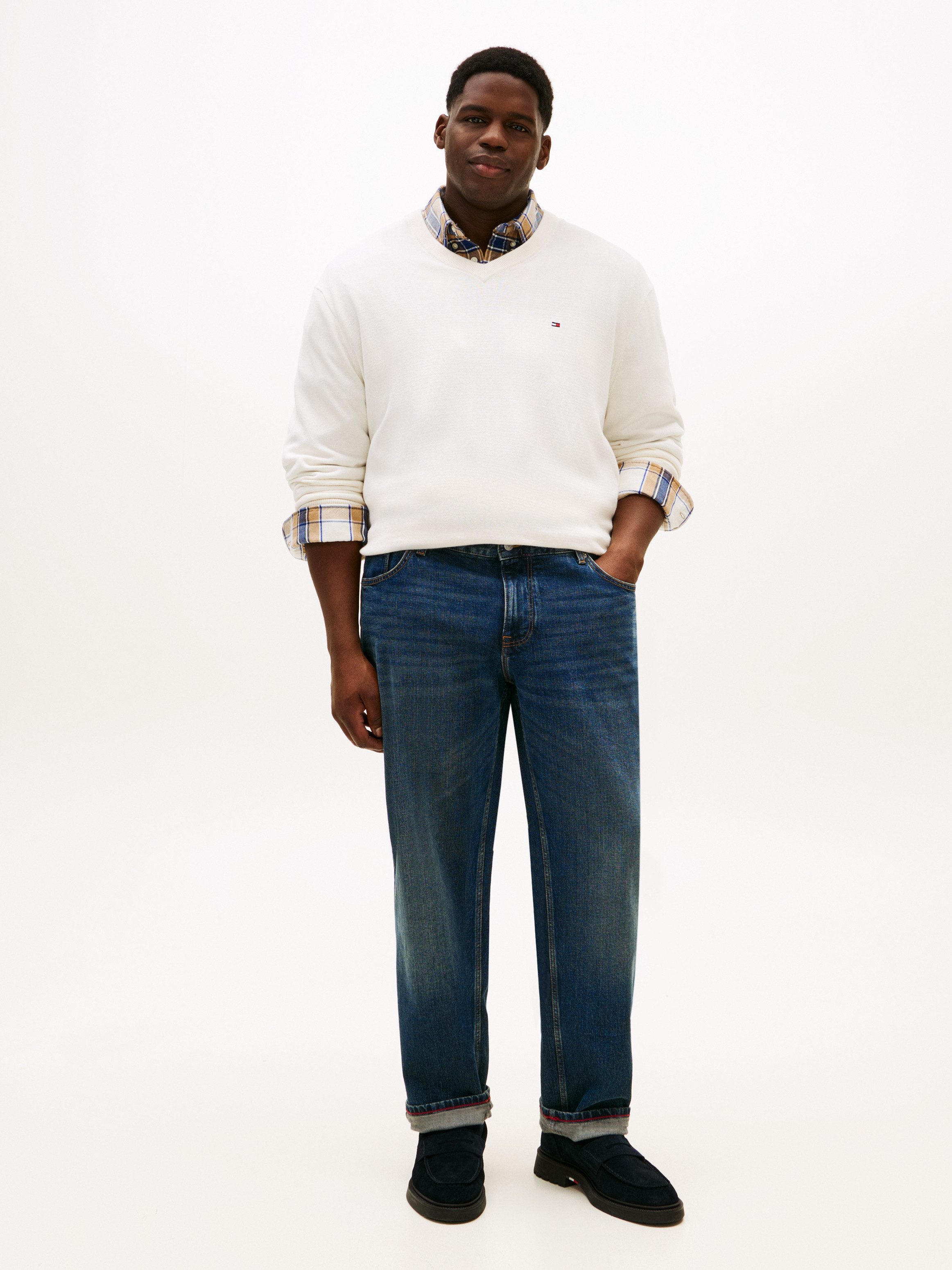 Tommy Hilfiger Big & Tall V-Ausschnitt-Pullover BT-ESSENTIAL COTTON (Rippbündchen am Ärmel, Saum und Ausschnitt) Große Größen, normale Passform