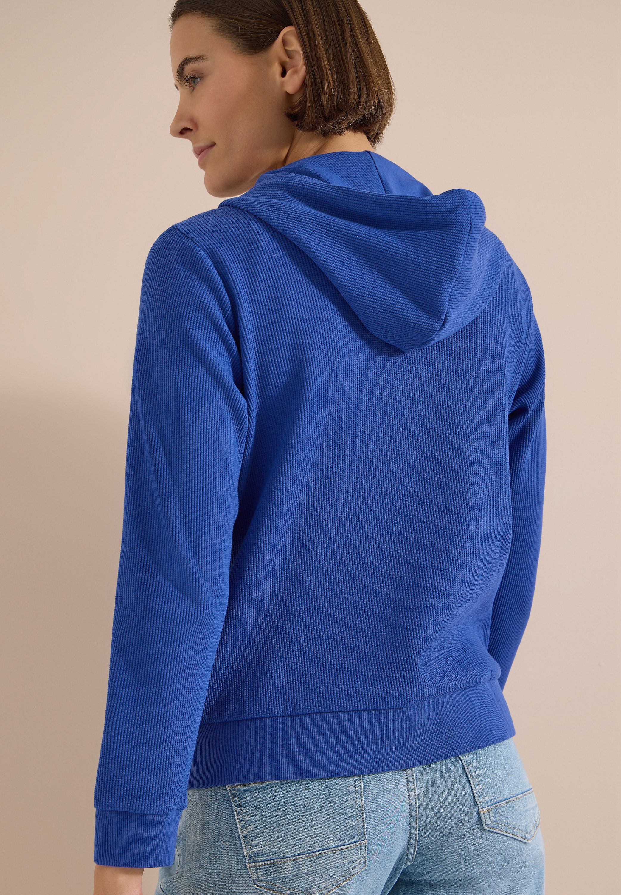 CECIL Kapuzensweatjacke mit Struktur und seitlichen Taschen mit Knopf