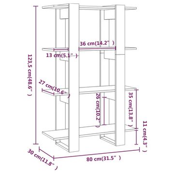 vidaXL Bücherregal Bücherregal/Raumteiler Hochglanz-Weiß 80x30x123,5cm, 1-tlg.