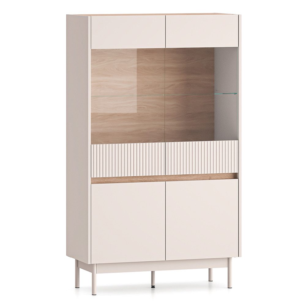 Lomadox Highboard DINAR-131, kaschmir matt Eiche Dekor 92 cm breit Metallfüße grifflos Softclose