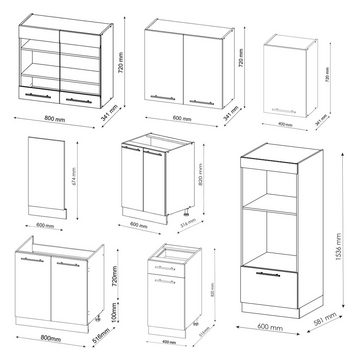 Livinity® Küchenzeile Fame-Line, Bordeaux Hochglanz/Weiß, 300 cm mit Hochschrank, AP Eiche