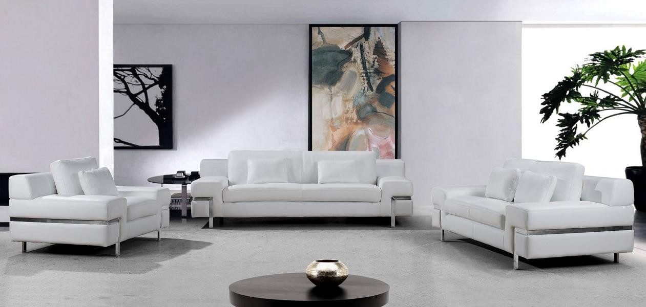 Salottini Polstergarnitur Luxus Sofagarnitur Bormio Leder 3/1/1 Weiß Polstergarnitur