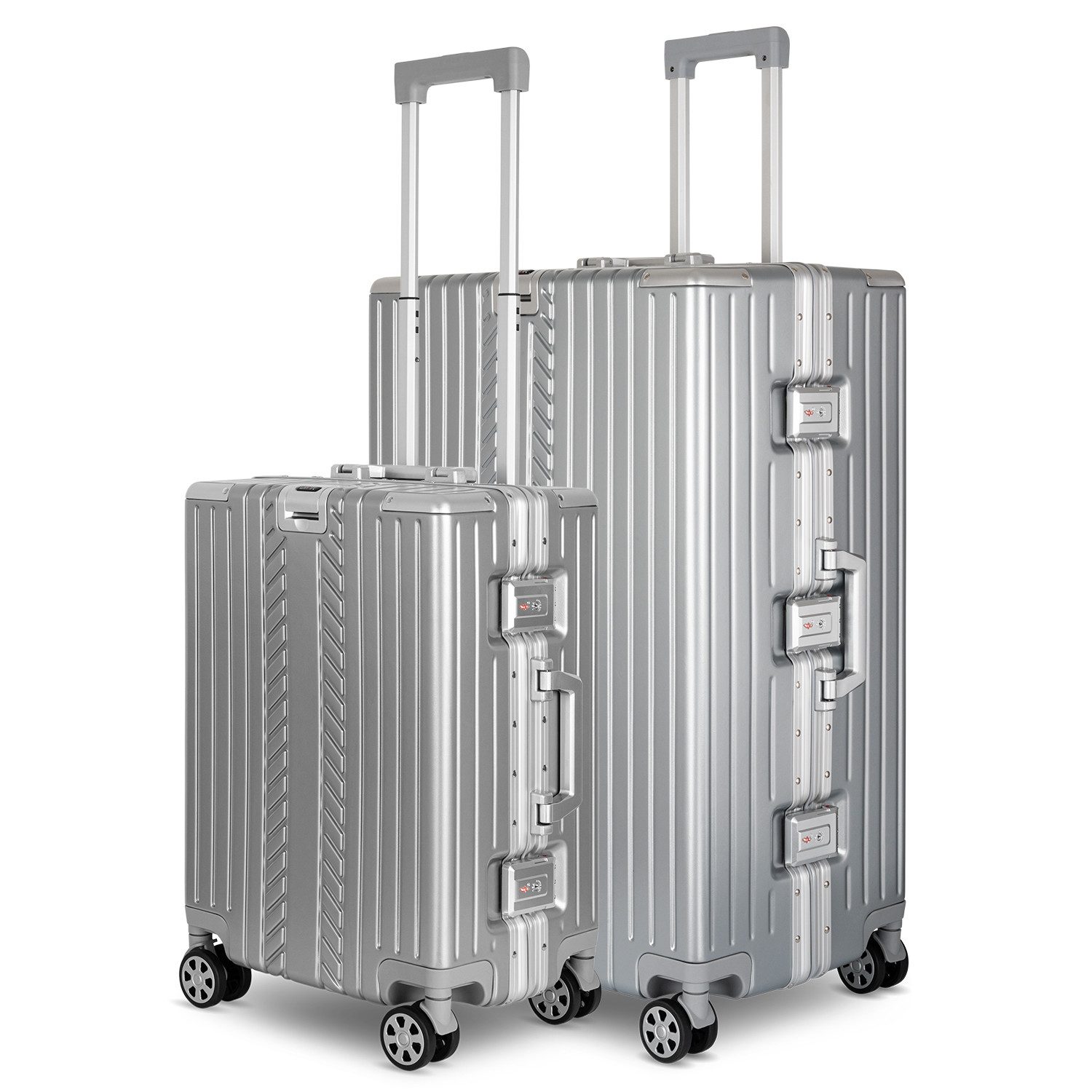 WINLIFE Trolley WINLIFE®Größe M, L, XL Reisekoffer Alu-Rahmen ABS & TSA Schloss Silber, 4 Doppelrollen Rollen, ABS+PC-Hartschale, TSA-Schloss, 360°-Doppelrollen