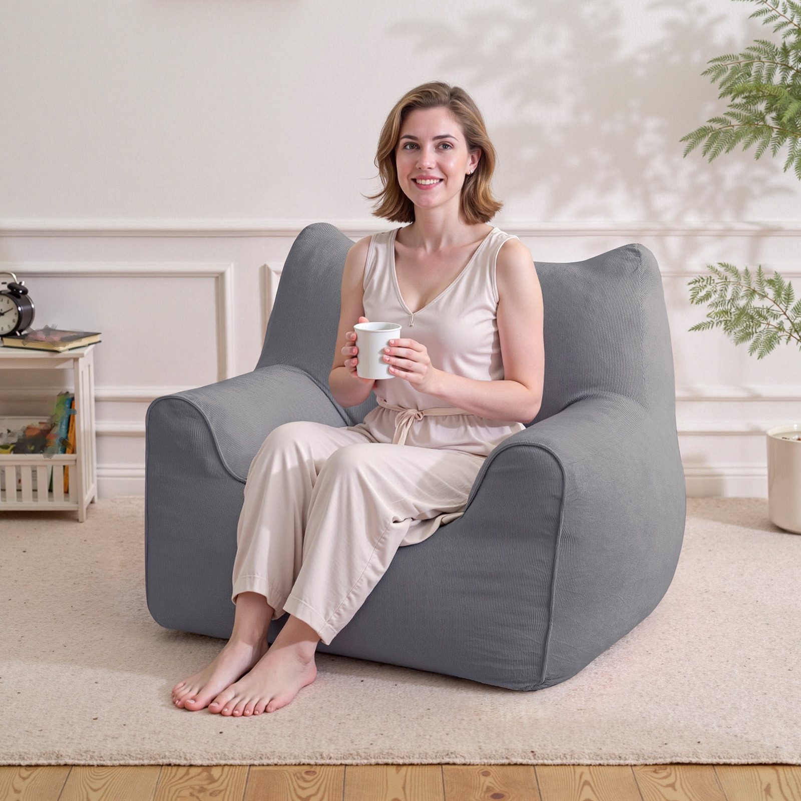 MECO Sitzsack Gaming Sitzsack Erwachsene Sofa Lounge Sessel Sitzkissen aus Cord, 90x70cm mit Katzenohren, weich mit praktischer Seitentasche