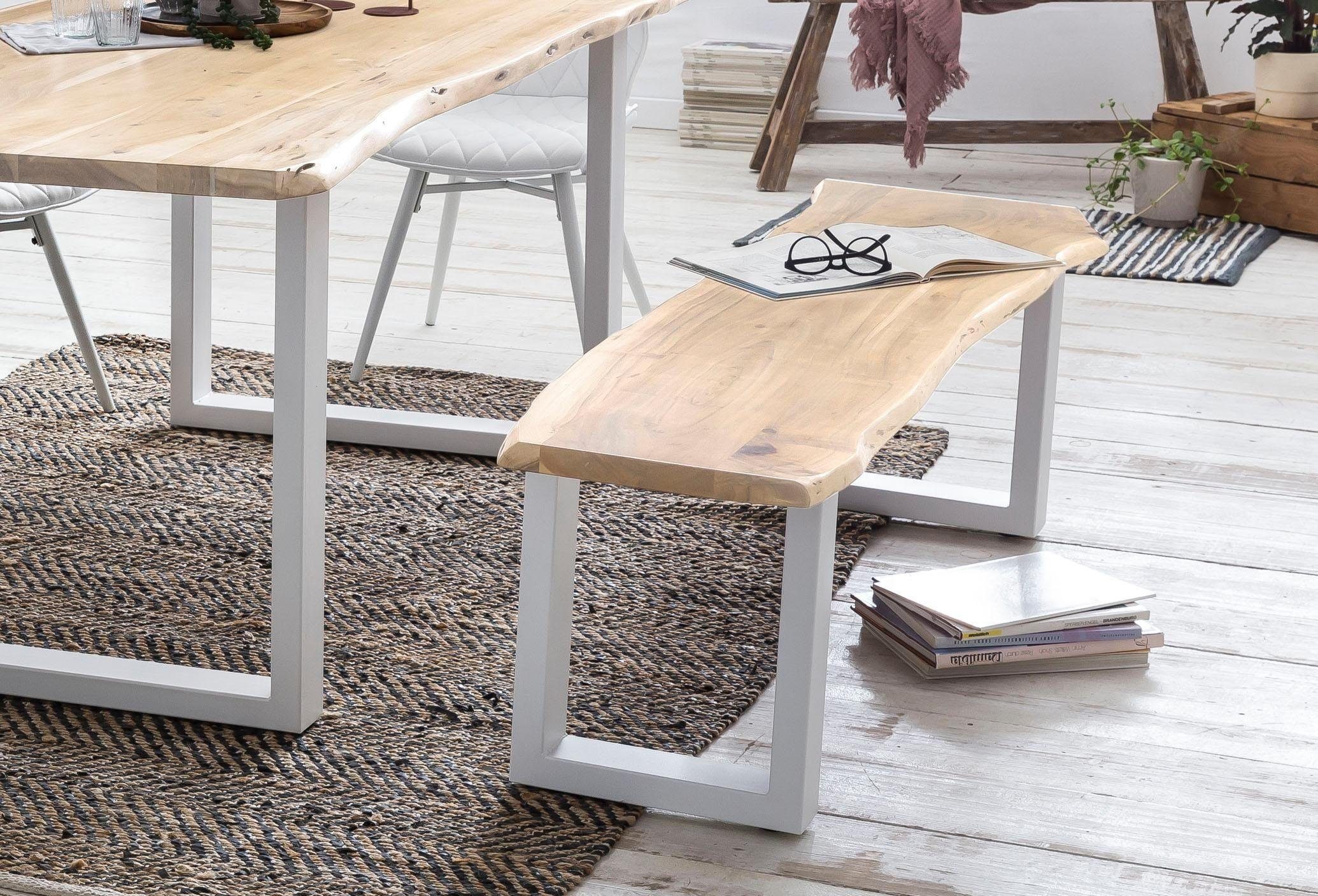 Home affaire Bank Manhattan, mit Baumkantenoptik und Gestell U-Form aus weißem Metall