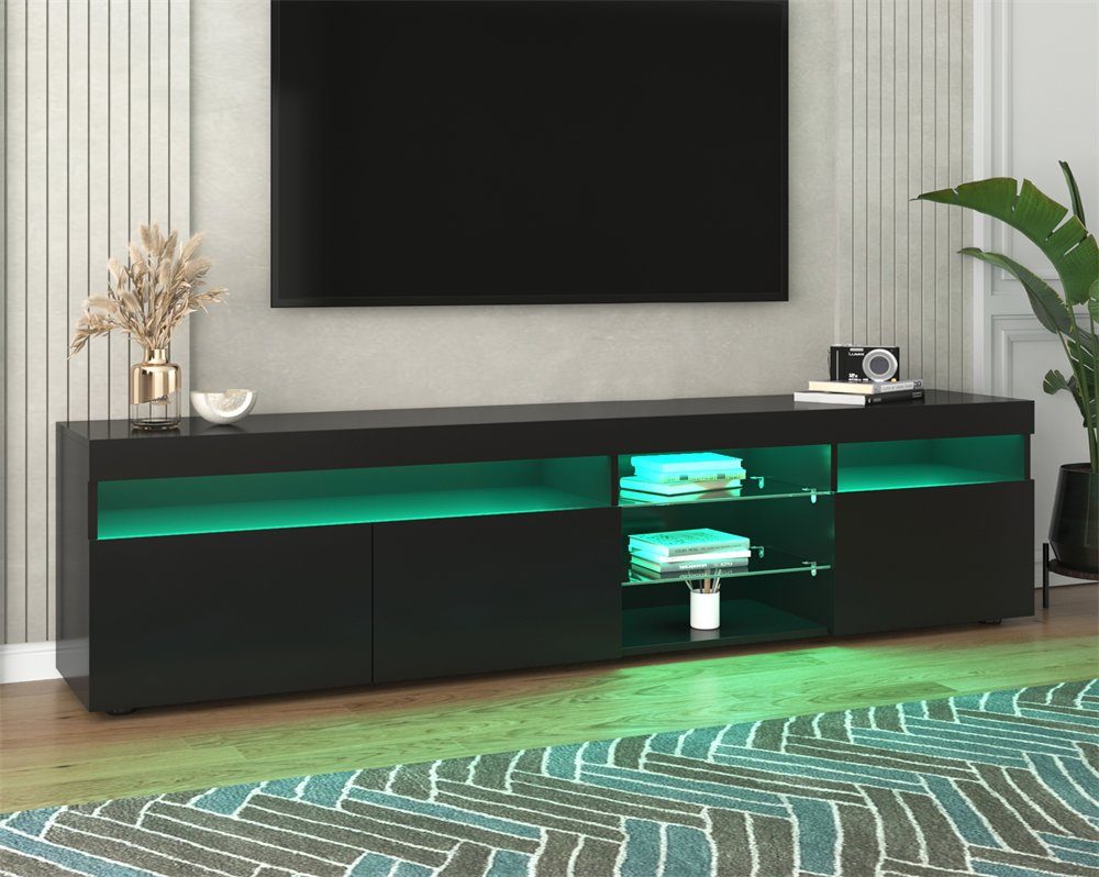 Schwarz TV-Schrank LED-Beleuchtung, Panel, helles Moderner variable und Celya 180cm TV-Schrank Wohn- Esszimmer