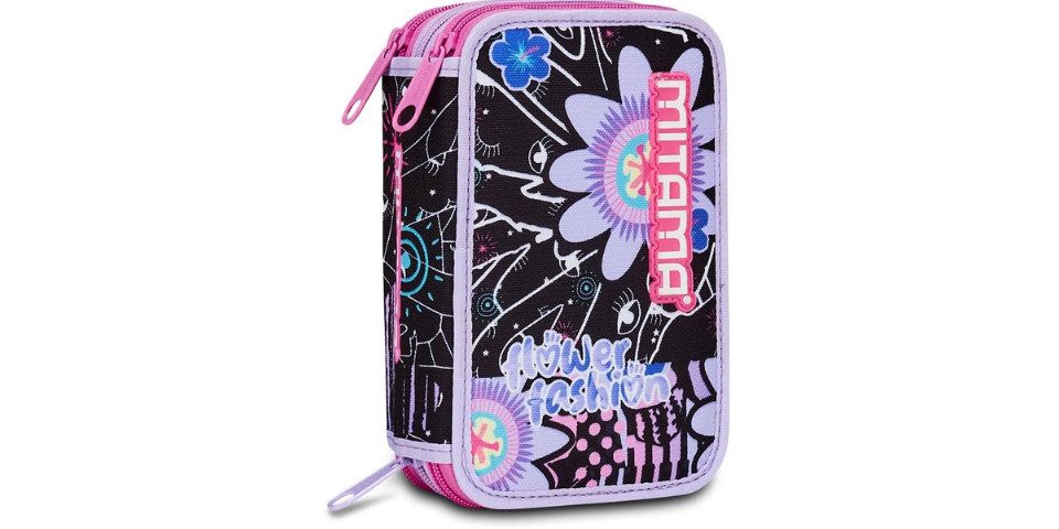 GOLDKIDS Пеналы Mitama FLOWER Fashion Schulmäppchen mit 3 Fächern, Inhalt, (47 Stück, komplett mit Bleistiften, 1-tlg., Filzstiften, Stifteköcher für die), Grundschule für Mädchen, Lila, Taglia Unica, Пеналы