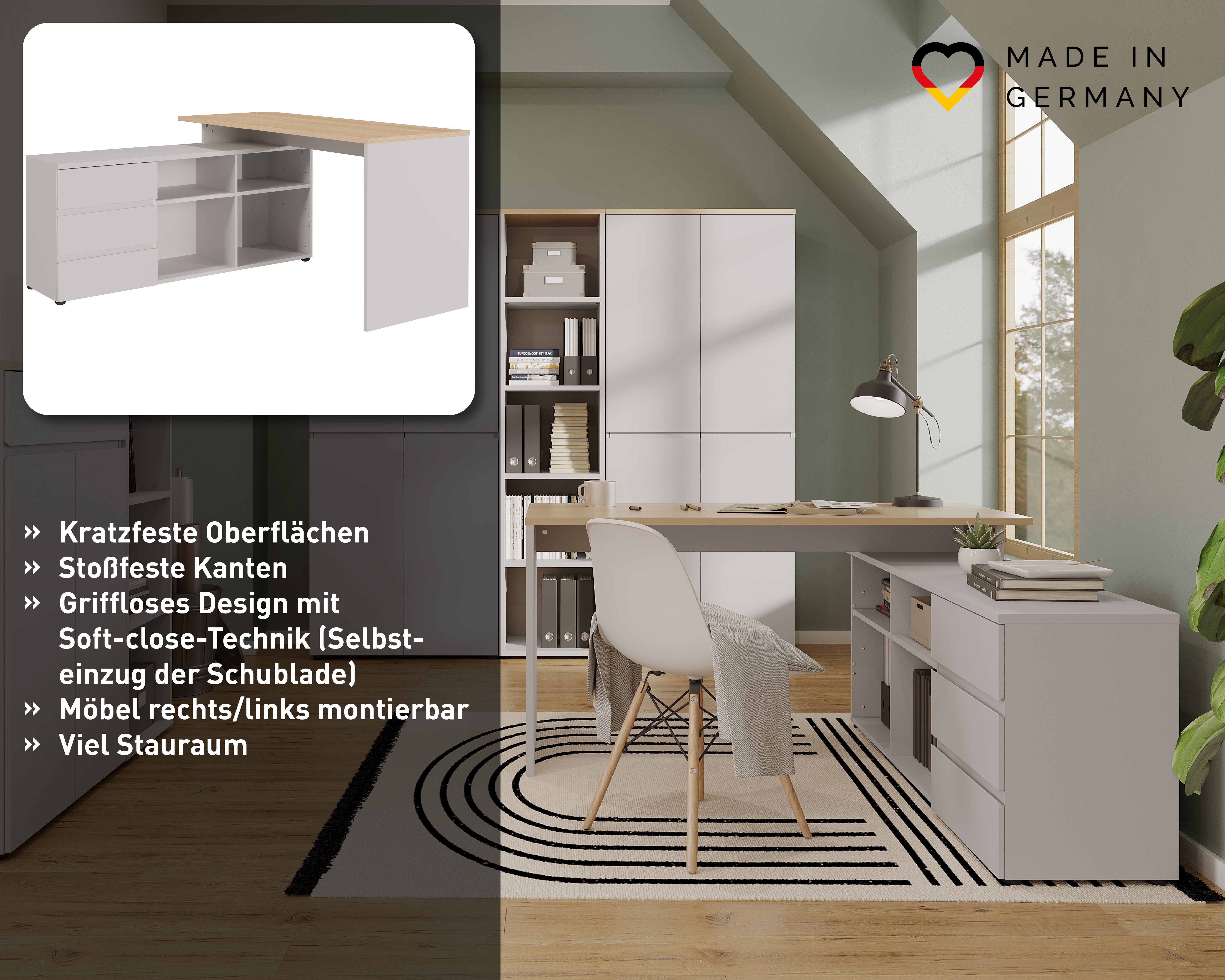 GERMANIA Eckschreibtisch Lissabon, Winkelschreibtisch mit integriertem Sideboard
