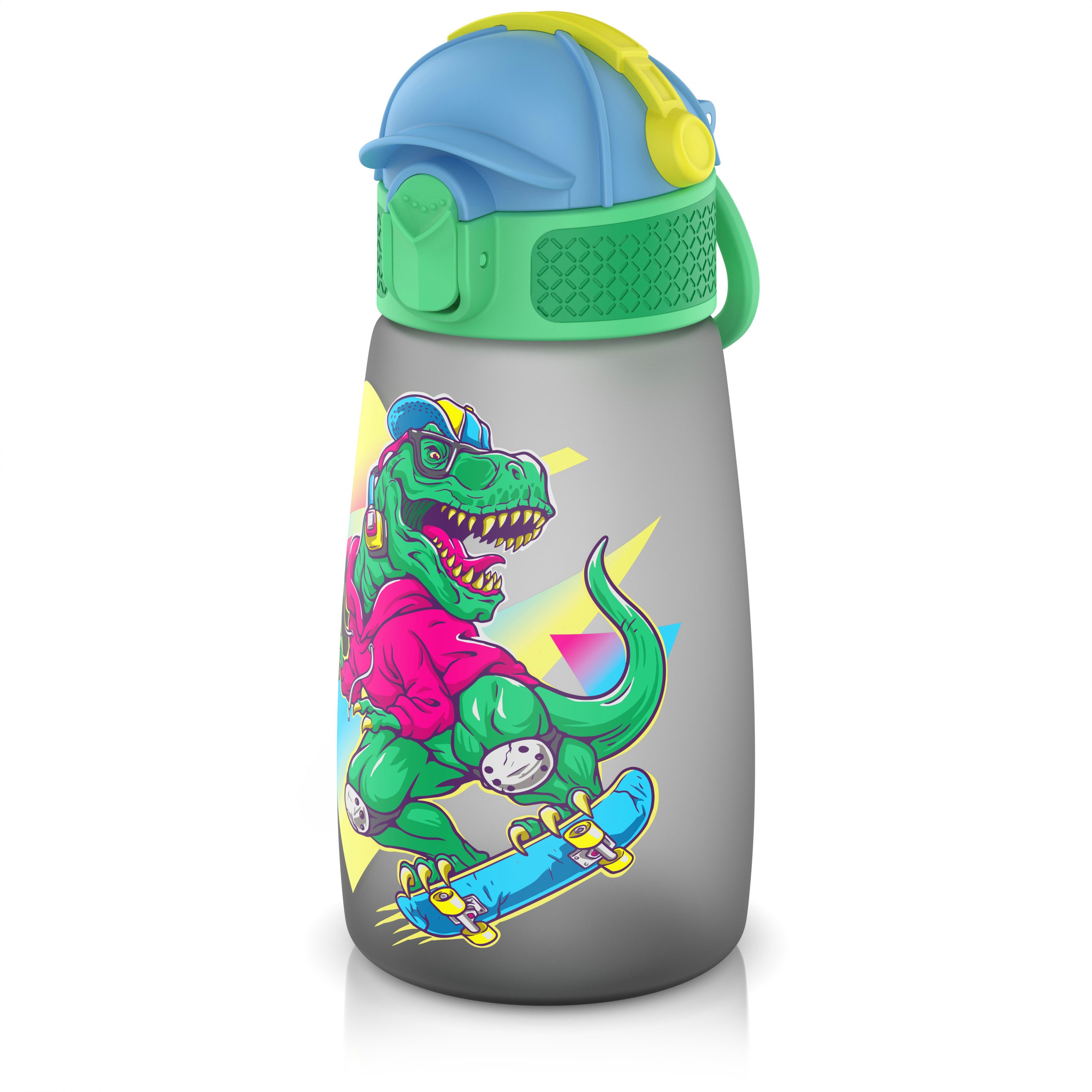 Arendo Trinkflasche Wasserflasche für Kinder 350 ml, Klickverschluss, BPA-frei, Tragegriff, Trinkansatz, spülmaschinengeeignet 50 °C, Deckel abschraubbar