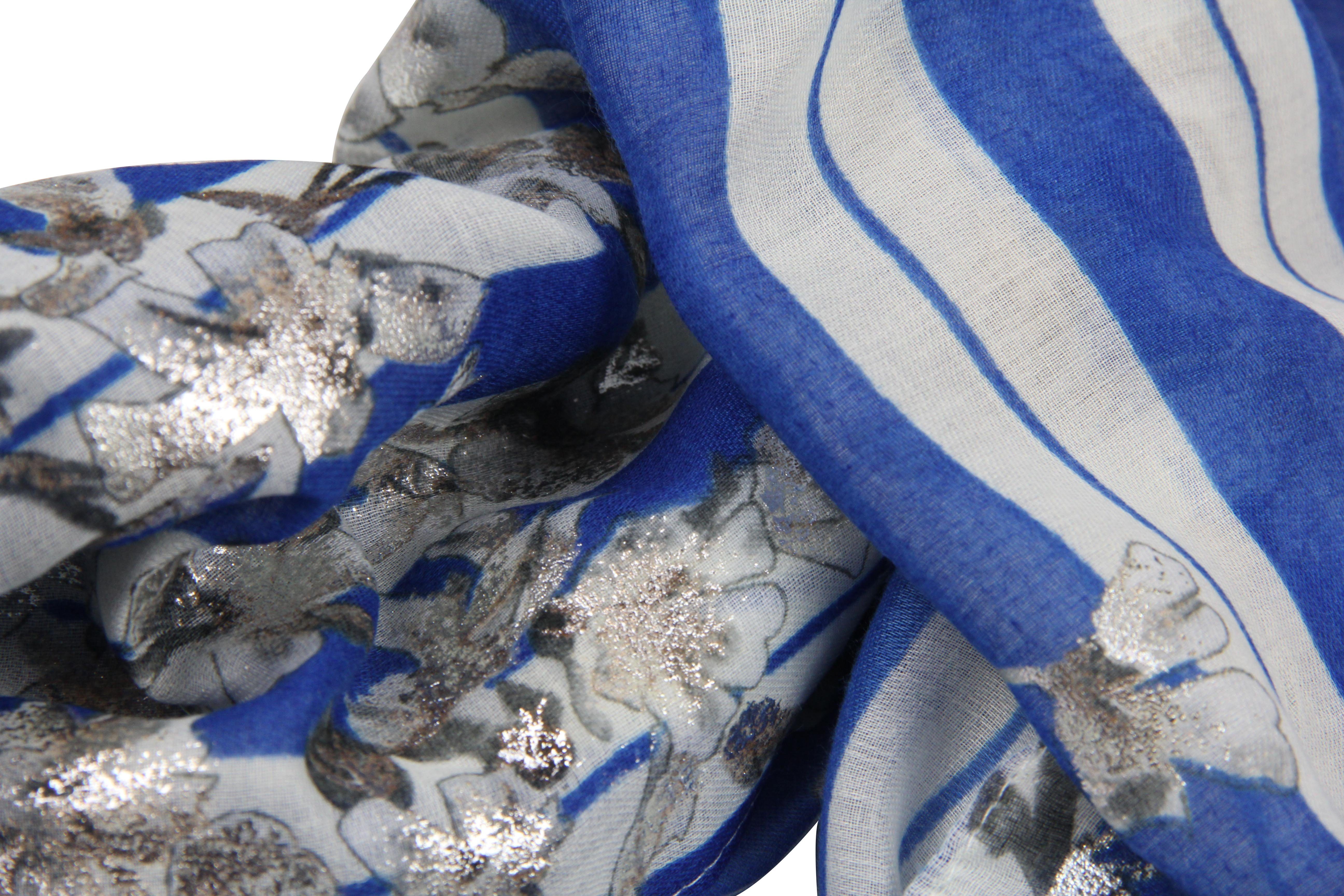 Vanessa & Melissa Schal Leichter sommerlicher Damen, Schal in frischen Farben, gestreift mit zarten Blüten