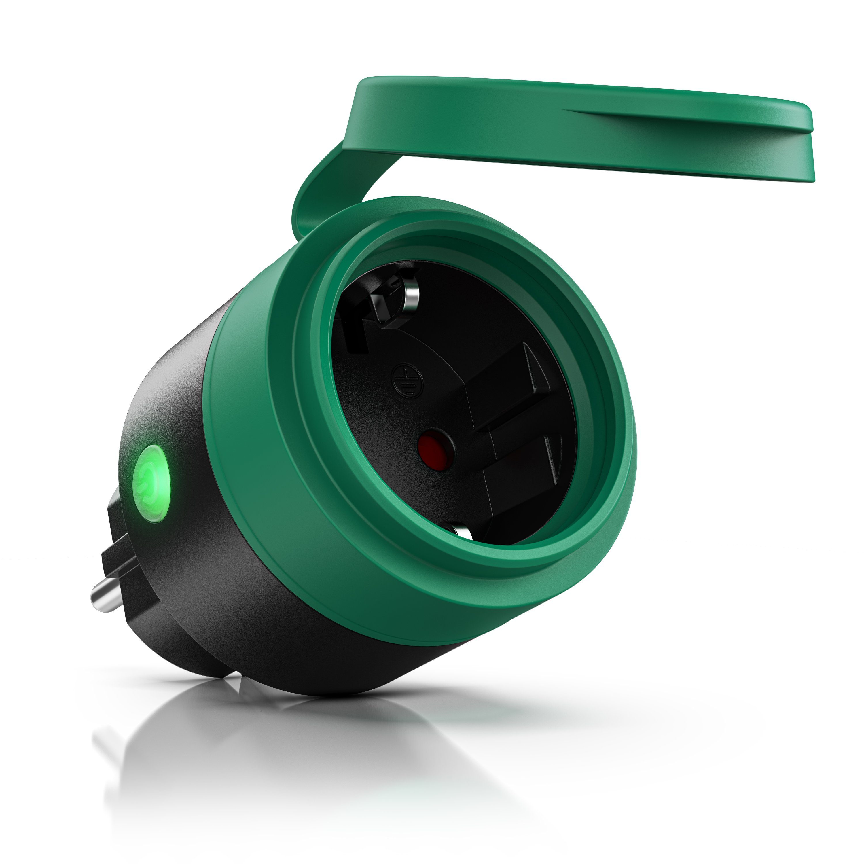 Schuko Stecker Adapter mit Schalter Steckdose Zwischensteckdose  Adapterstecker für den Außenbereich in schwarz-grün