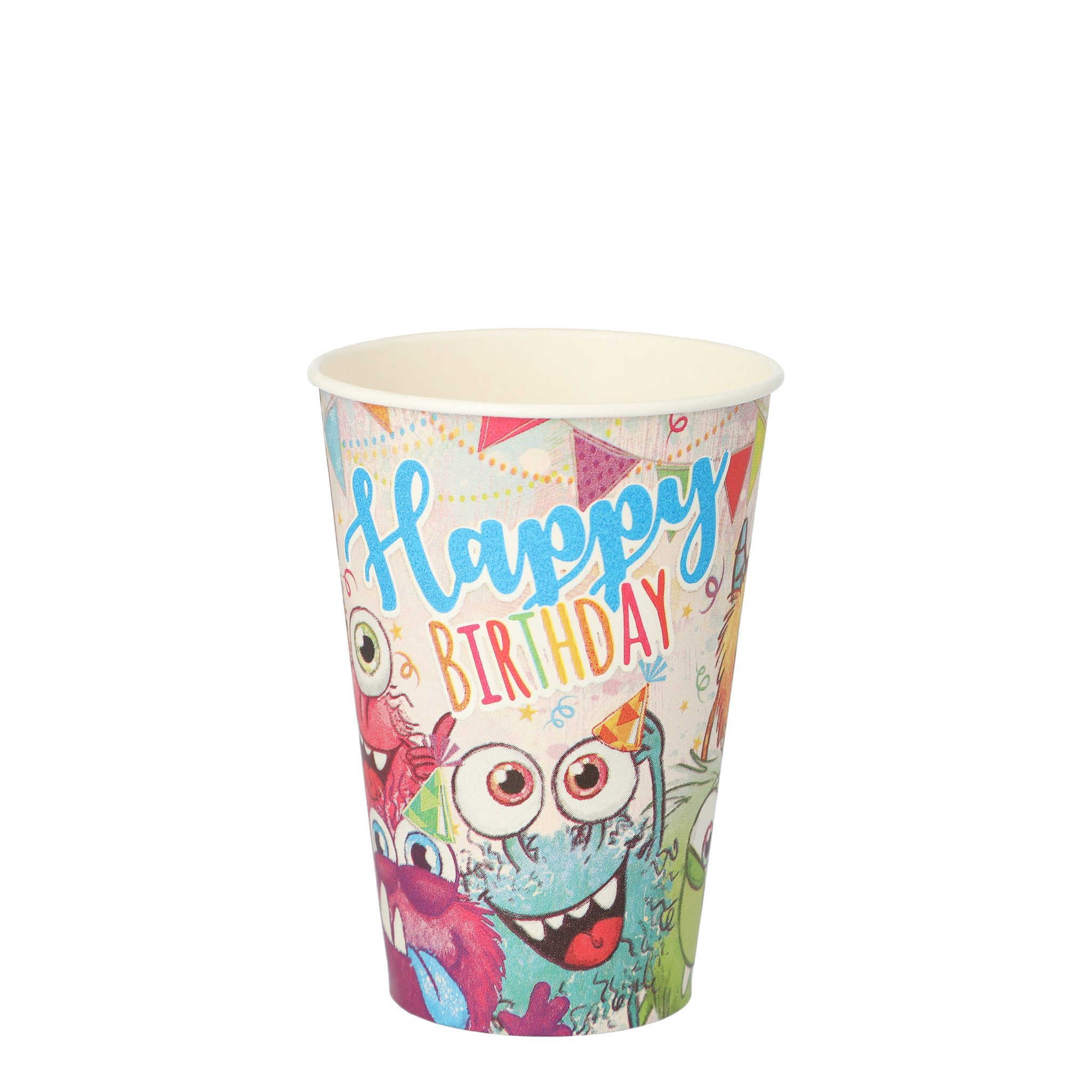 PAPSTAR Becher, Papier, Pappbecher 200ml mit Funny Monsters Happy Birthday Motiv 10er Set Bunt