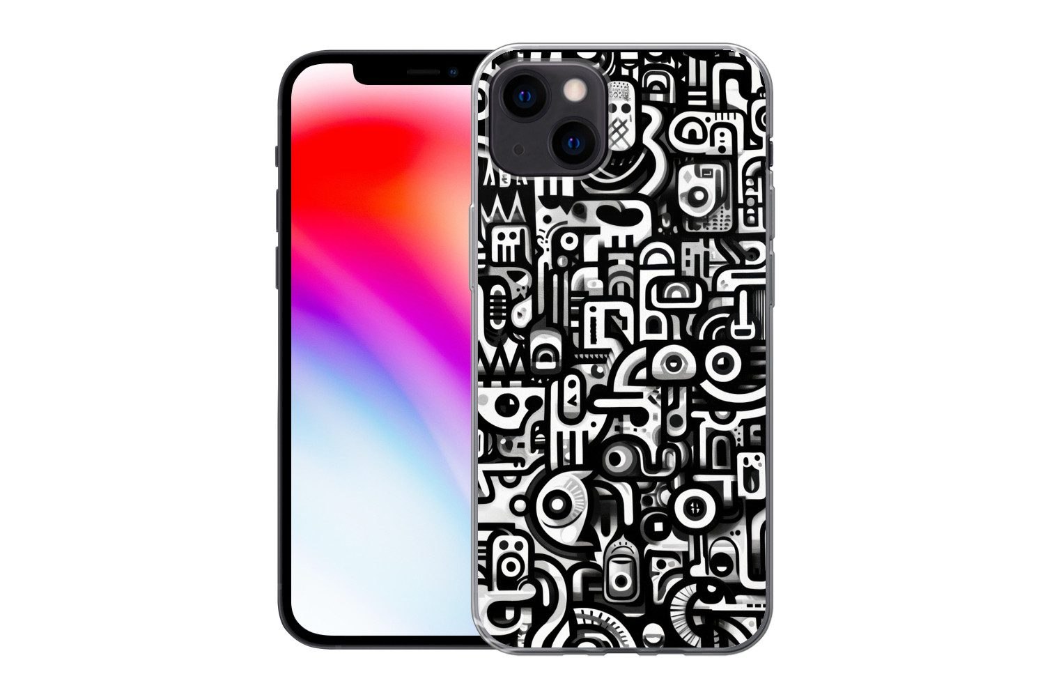 MuchoWow Handyhülle für Apple iPhone 13 Symbole - Abstrakt - Grafik - Schwarz, Smartphone-Bumper, Print, Handy Schutzhülle Dünn