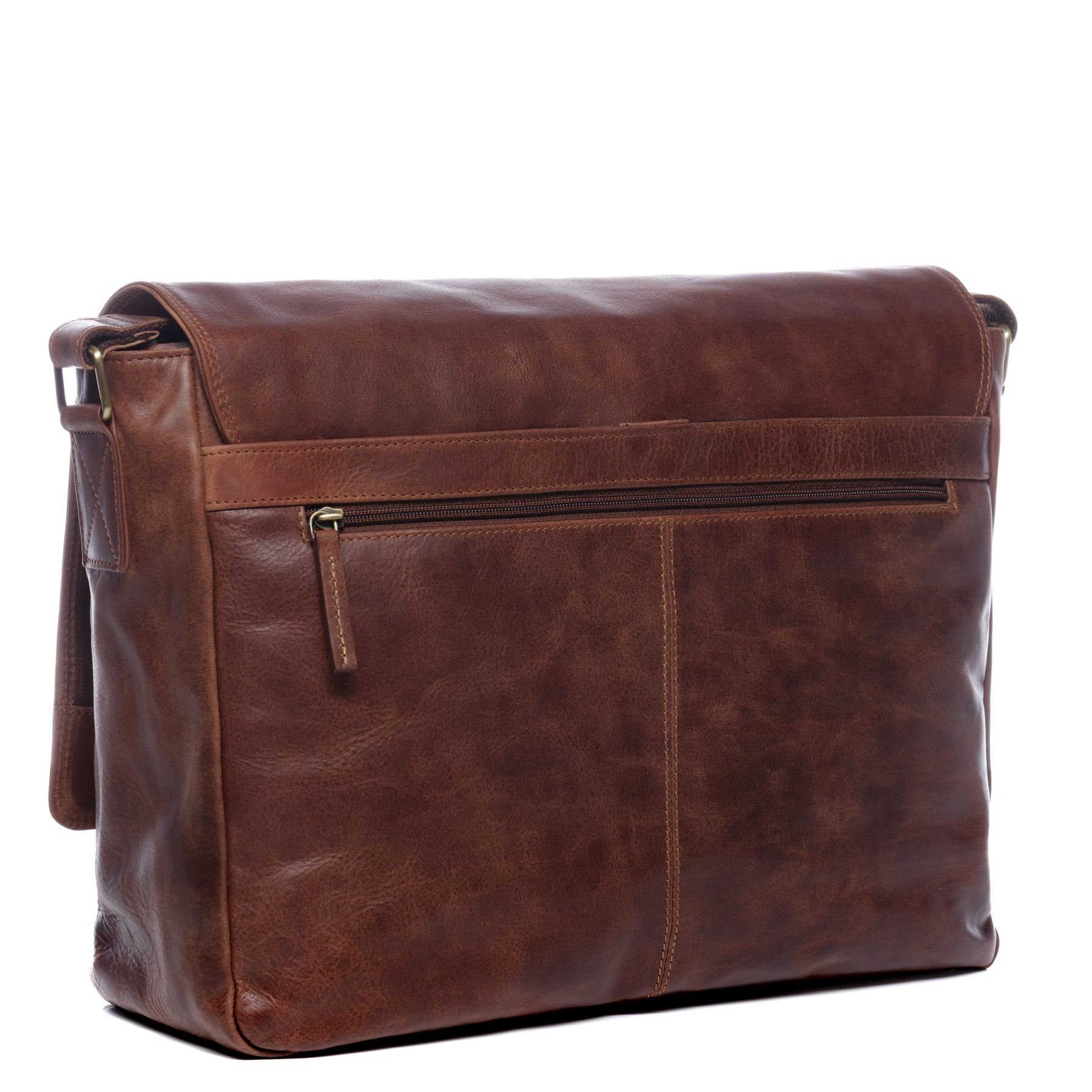 SID & VAIN Messenger Bag SPENCER XL groß Laptop-Tasche 15 Zoll echt Leder, Umhaengetasche Laptop Fach Herren Damen Schultertasche braun-retro