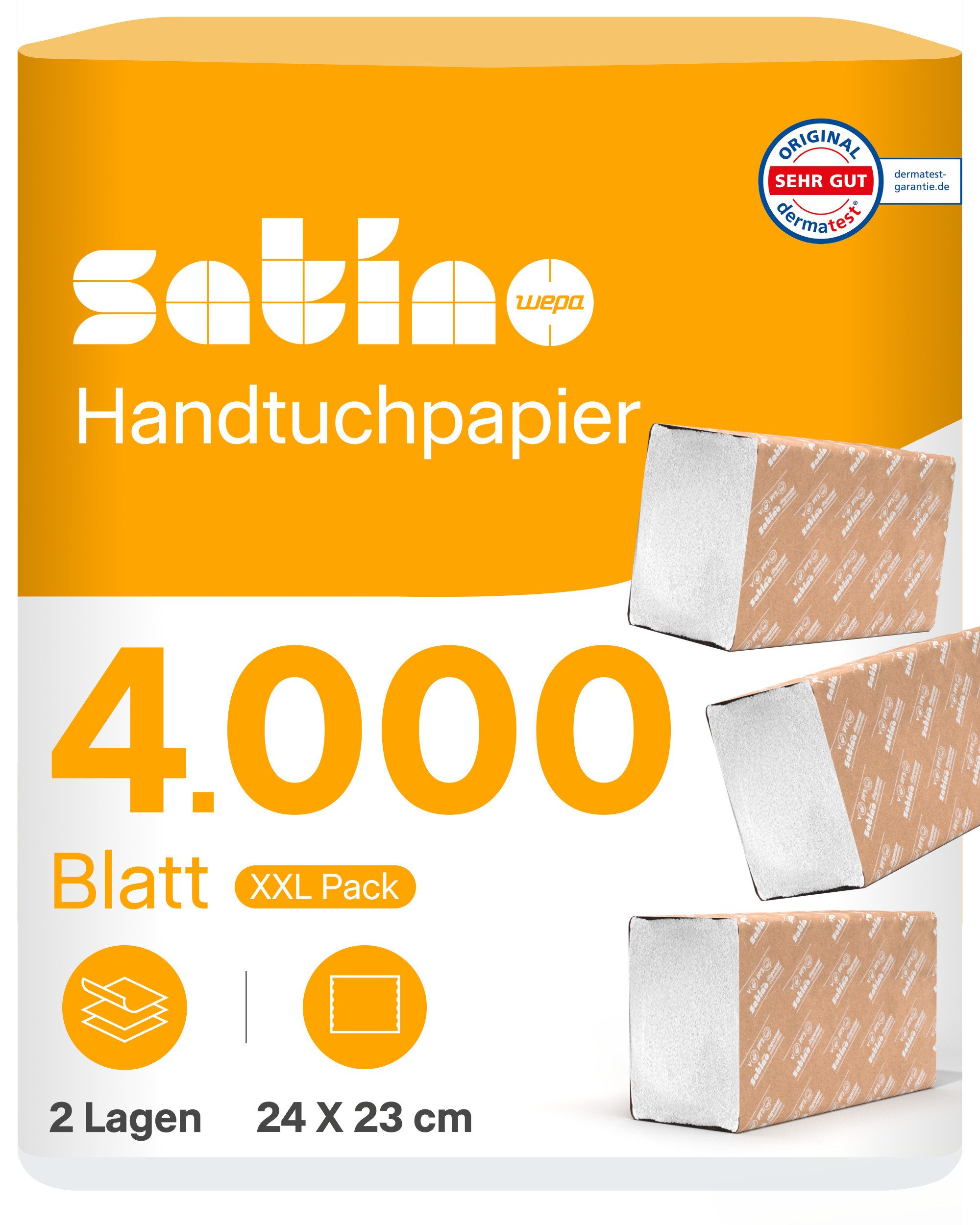 Satino Papierhandtuch 2-lagig - 4.000 Papierhandtücher - ZZ-Falz - 24 x 23 cm (4000-St)