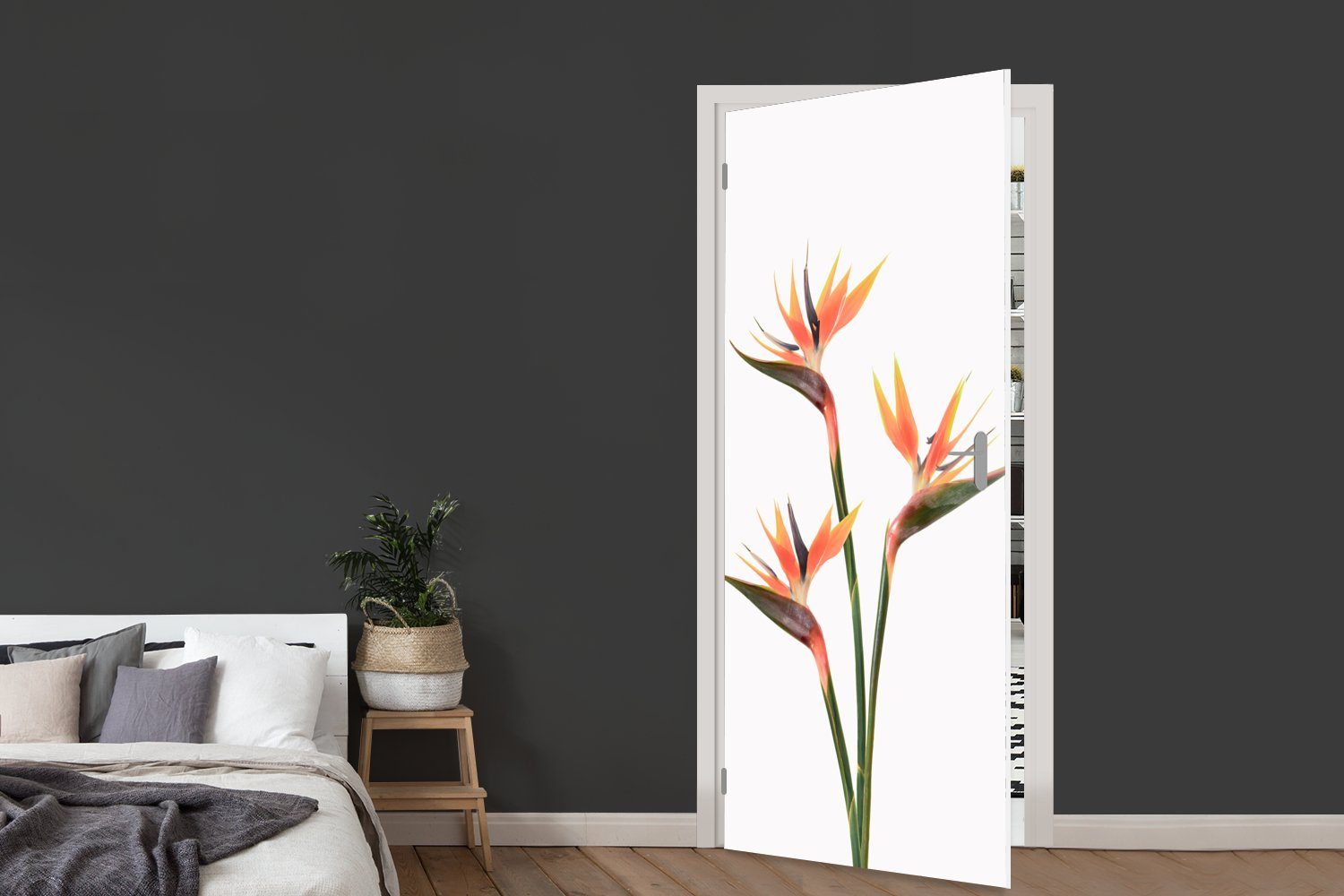 - cm Pflanzen, Orange Tür, Türtapete Türaufkleber, St), - für Blumen bedruckt, Fototapete Natur MuchoWow (1 Matt, - 75x205