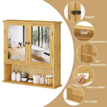 EUGAD Badezimmerspiegelschrank (1-St) mit Verstellbarer Ablage, aus Bambus