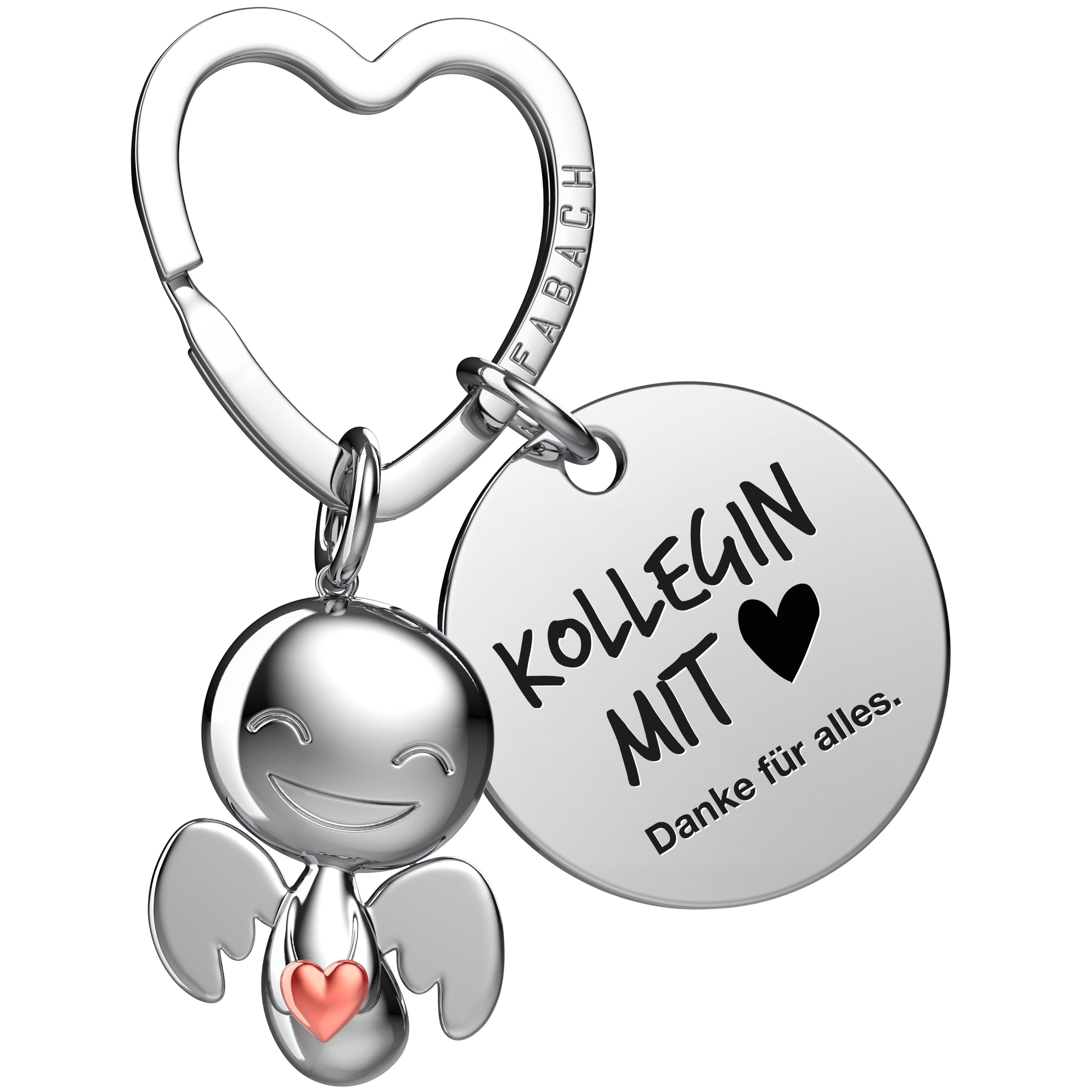 FABACH Schlüsselanhänger Schutzengel Happy mit Herz & "Beste Kollegin" Gravur