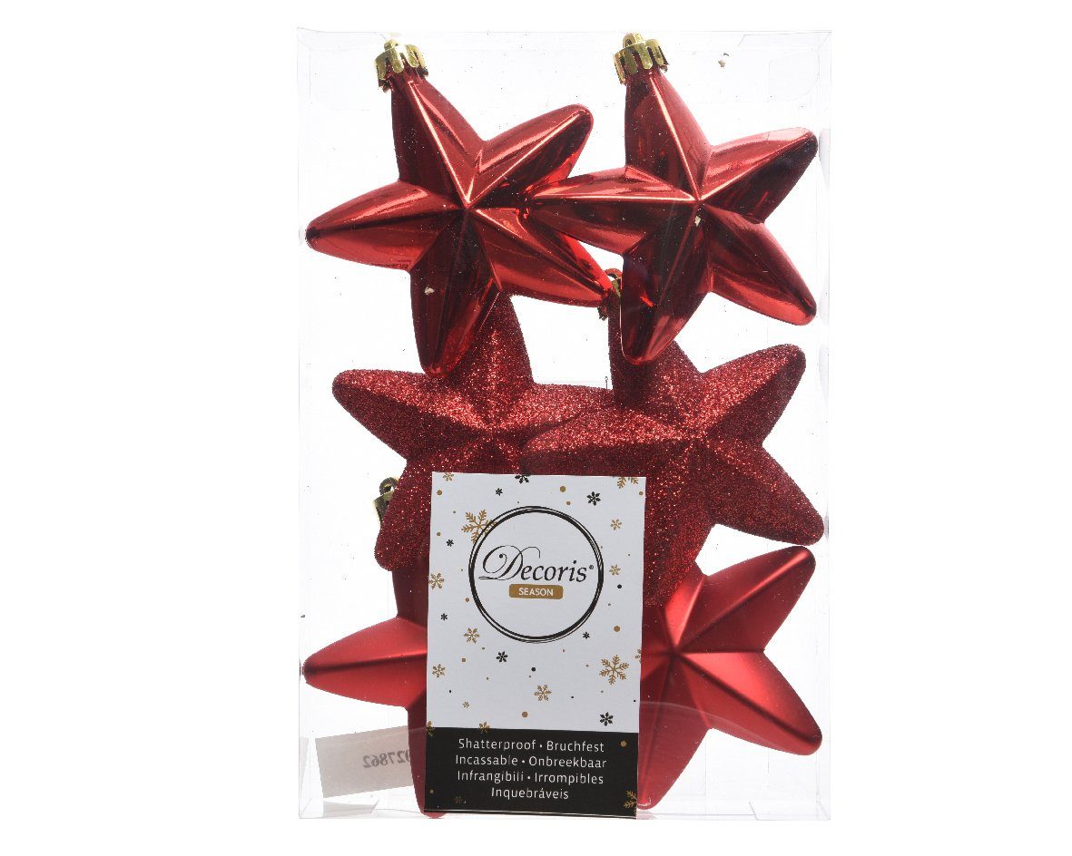 Kaemingk Christbaumschmuck, Christbaumschmuck Sterne 7cm Kunststoff 6 Stück - Weihnachtsrot