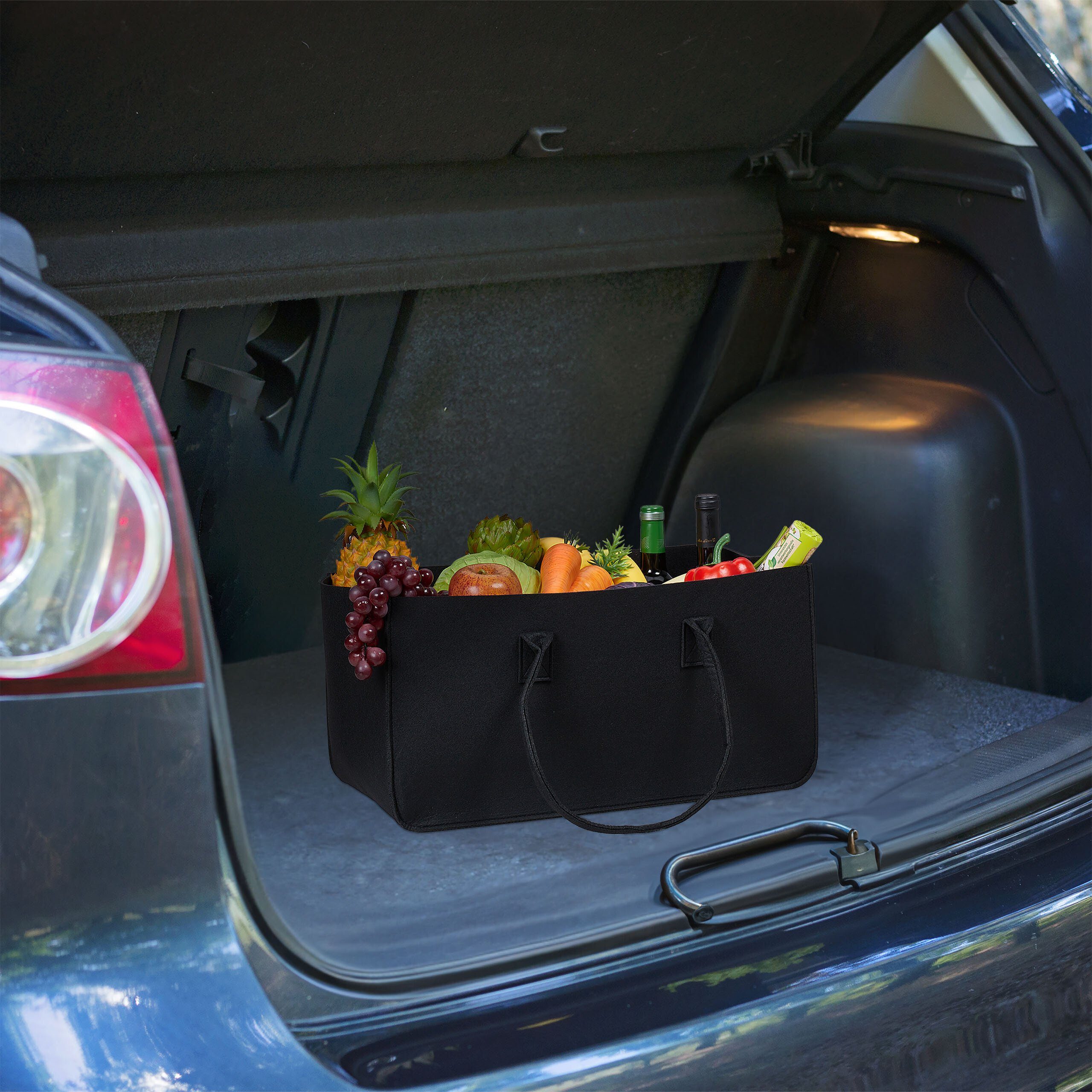 relaxdays Holztragetasche Schwarze Kaminholztasche Filz mit Motiv (1 St) – Bild 5 von 5