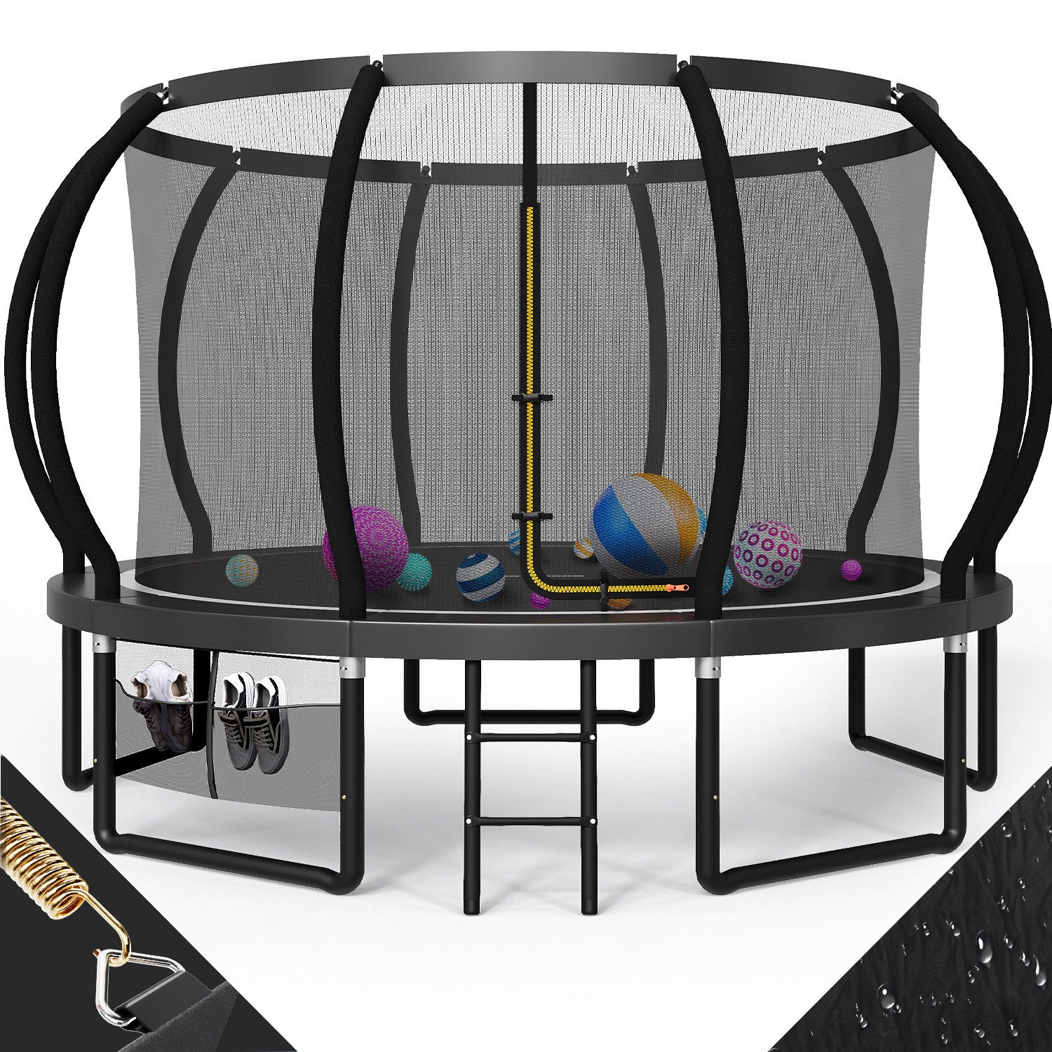 GUNJI Gartentrampolin Trampolin Ø228/305cm,Kindertrampolin Gewicht 150 kg, Ø 366 cm, Ø366/427cm outdoor trampolin mit Sicherheitsnetz und Leiter,Sprungtuch
