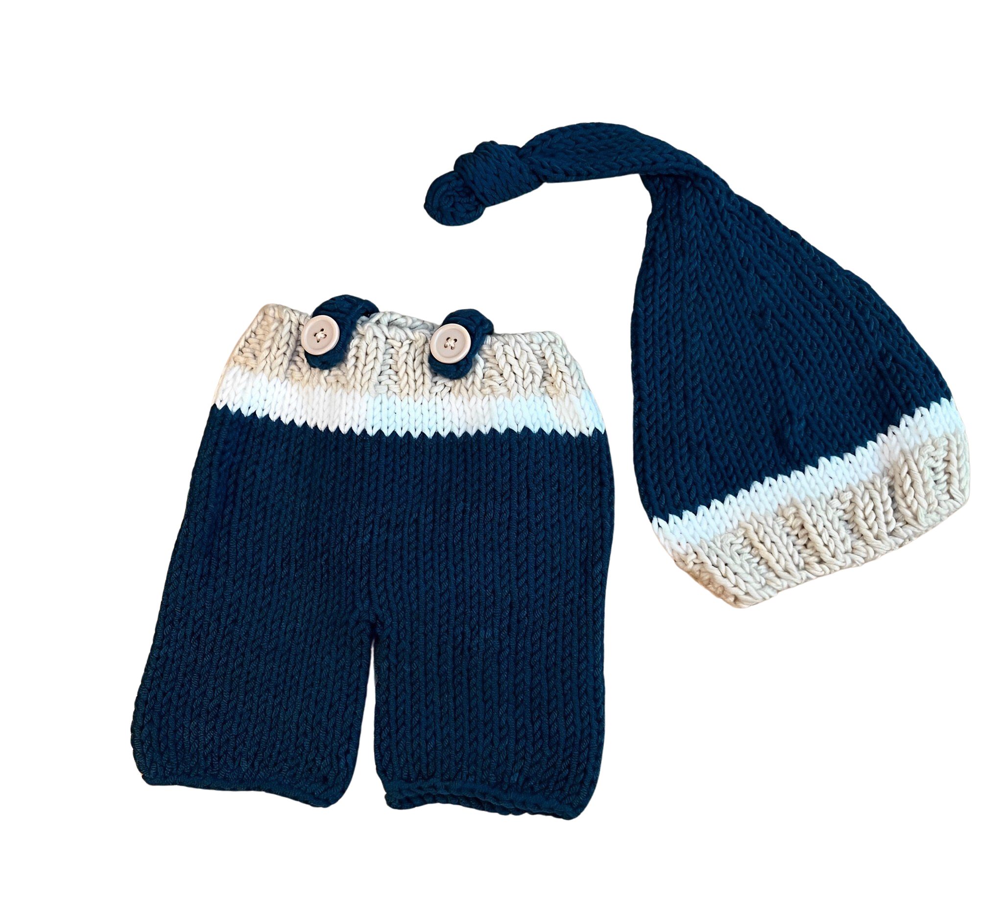Matissa & Dad Neugeborenen-Geschenkset Baby Fotoshooting Strick, Neugeborenen Outfit, Baby Kostüm (Set, 2-tlg) Blau