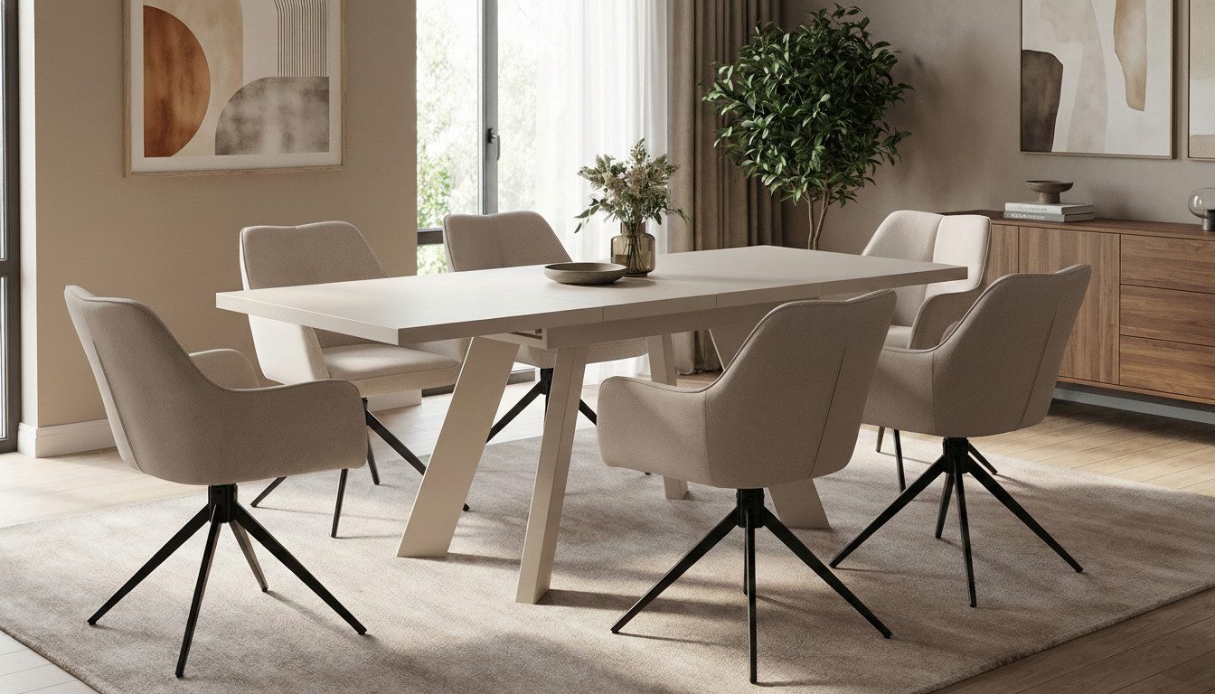 Endo-Moebel Essgruppe "Como Kaschmir" 130-210cm ausziehbar, 6 Stühle, Esstisch