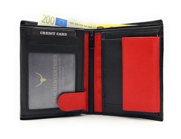 Lemasi Geldbörse echt Leder Portemonnaie bicolor, weiches Nappaleder, Innenriegel, schwarz rot
