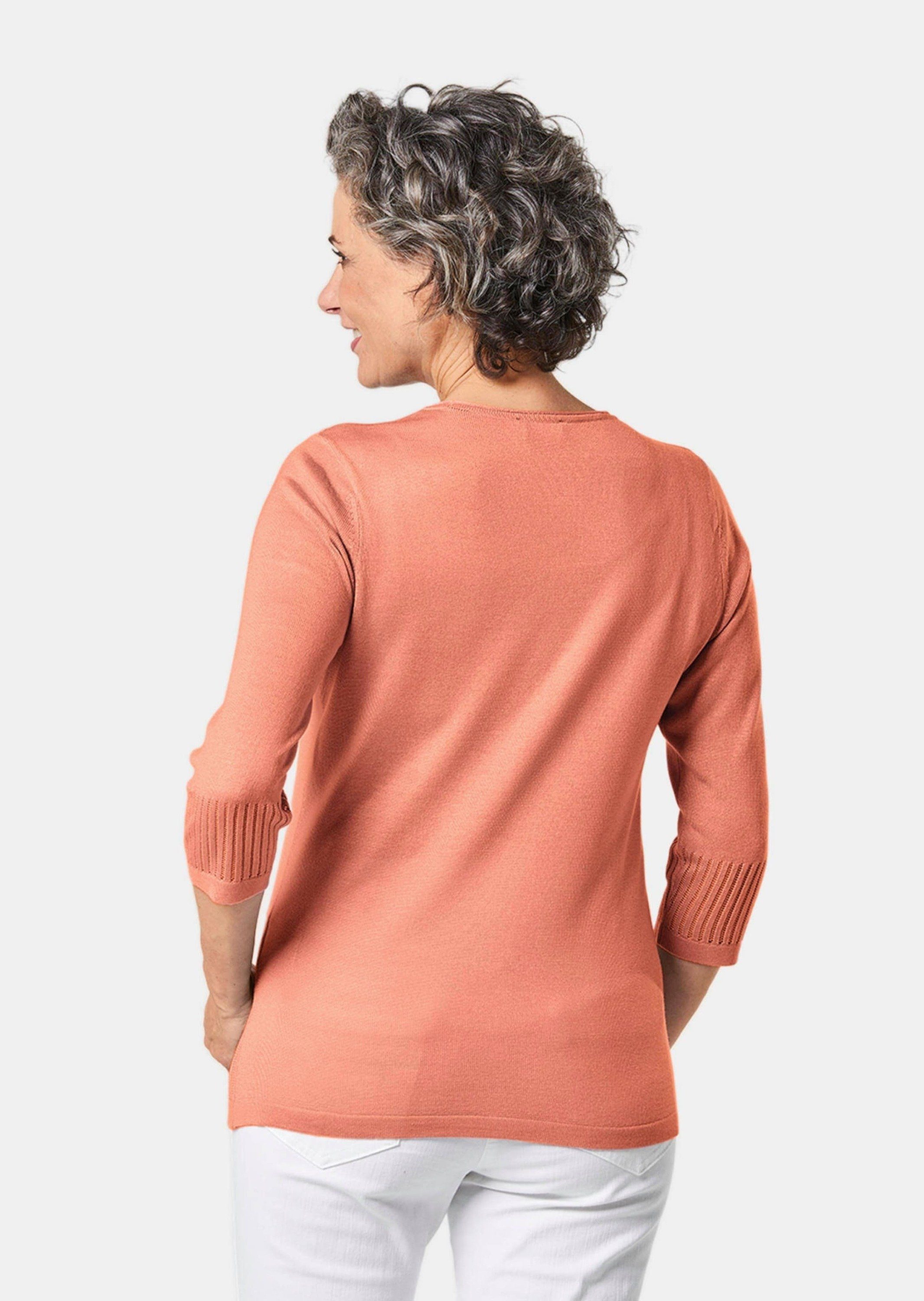 Arm-Pullover mit Durchbrüchen Gepflegter 3/4 femininen melone Ajour-Pullover GOLDNER