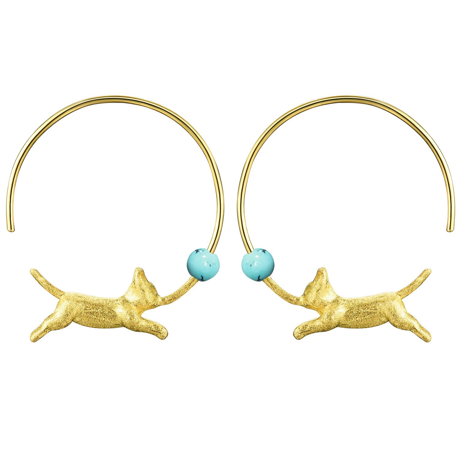 Runde Perlé Paar Creolen handgefertigte kleine Creolen "Spielende Katze", h günstig online kaufen