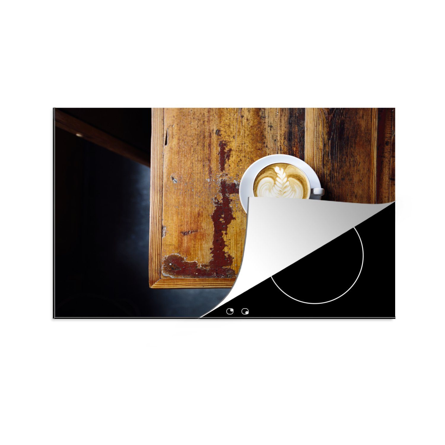 MuchoWow Herdblende-/Abdeckplatte Eine Luftaufnahme eines Cappuccinos, Vinyl, (1 tlg), 81x52 cm, Induktionskochfeld Schutz für die küche, Ceranfeldabdeckung | Herdabdeckplatten
