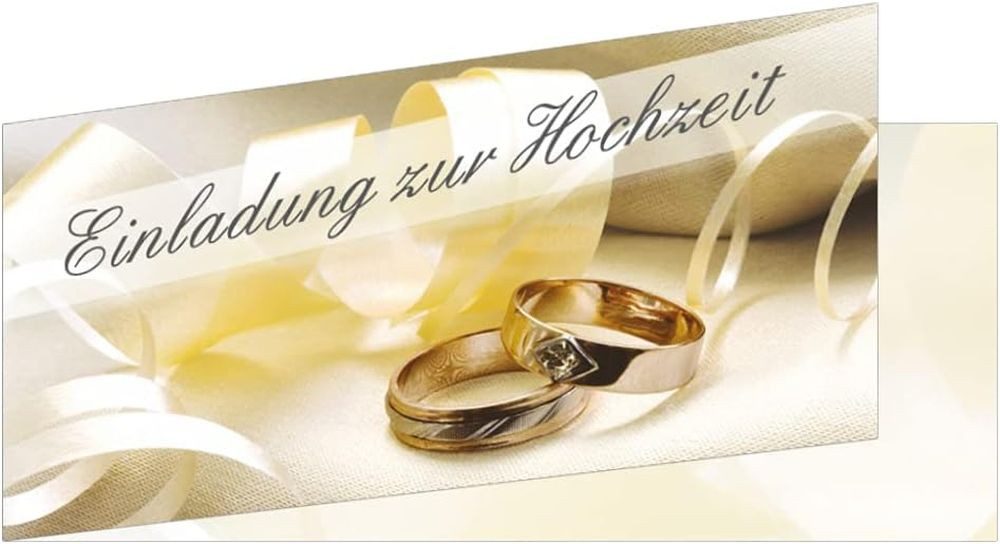 LYSCO Einladungskarten Einladungen zur Hochzeit Ehepaar Ringe Trauung Ehe DIN lang, Liebe Rosen Blumen Brautkleid Hochzeitstorte Ringe Gäste