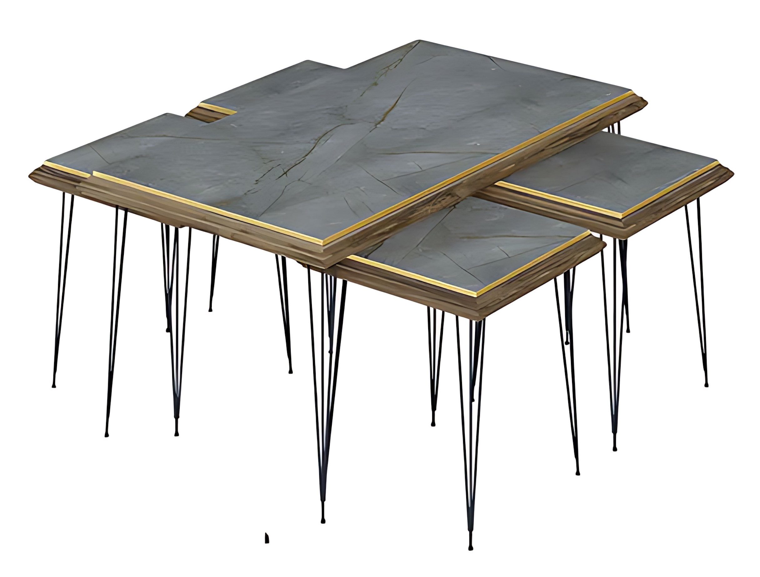 Xlmoebel Satztisch Grau MDF Couchtisch mit Edelstahl-Elementen und Beistelltischen (Packung, 1x Couchtisch + 4x Beistelltische), Made in Europa