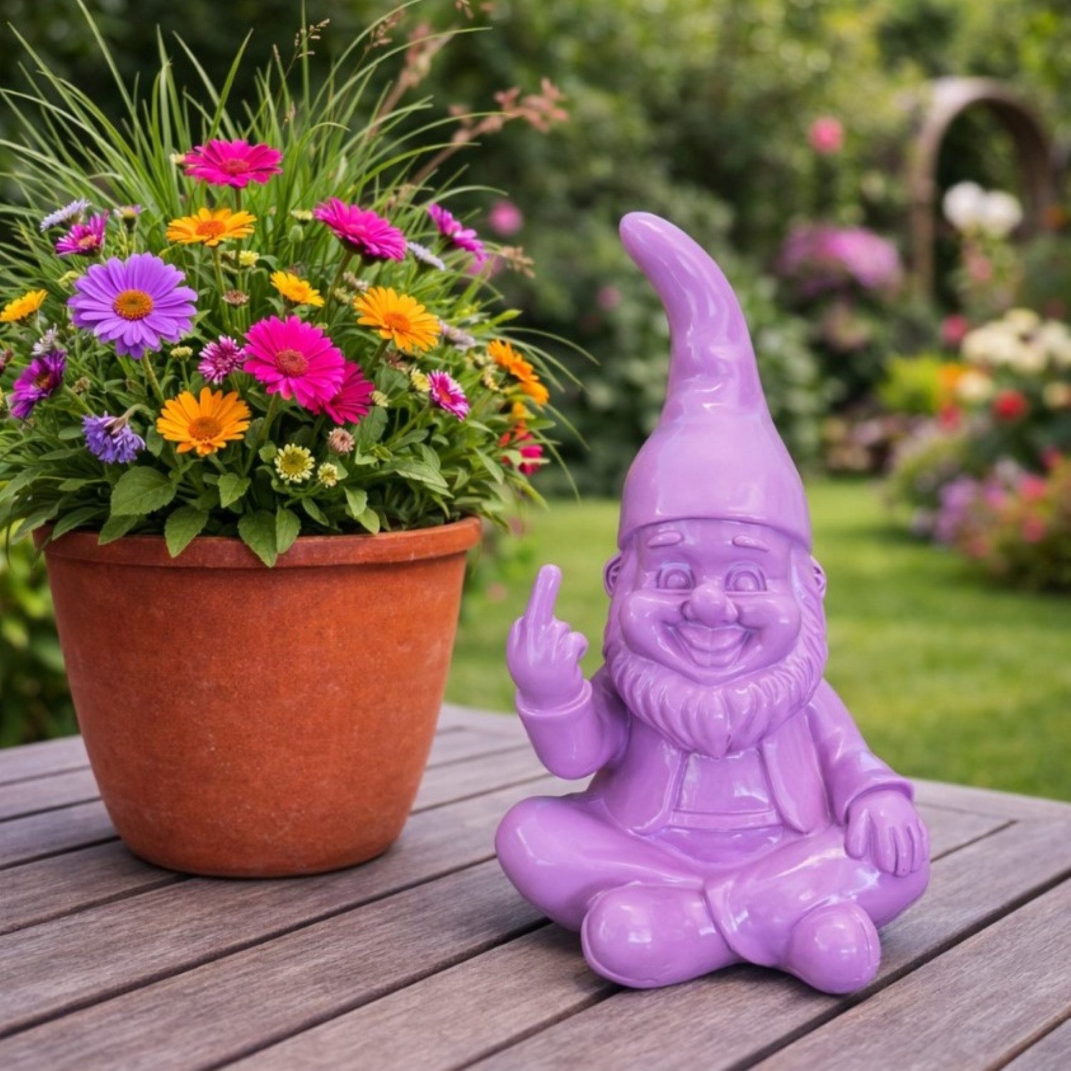 Online-Fuchs Gartenfigur für außen - Lustiger Gartenzwerg mit Mittelfinger - 21 cm groß, (moderne Farben, wetterfest), humorvolle Geschenkidee für Gartenfreunde