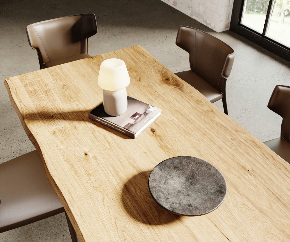 Rellgo Esstisch Ragnar, ästhetischer Holztisch aus Eiche, stabiler Wohnzimmertisch, 160 x 90 cm