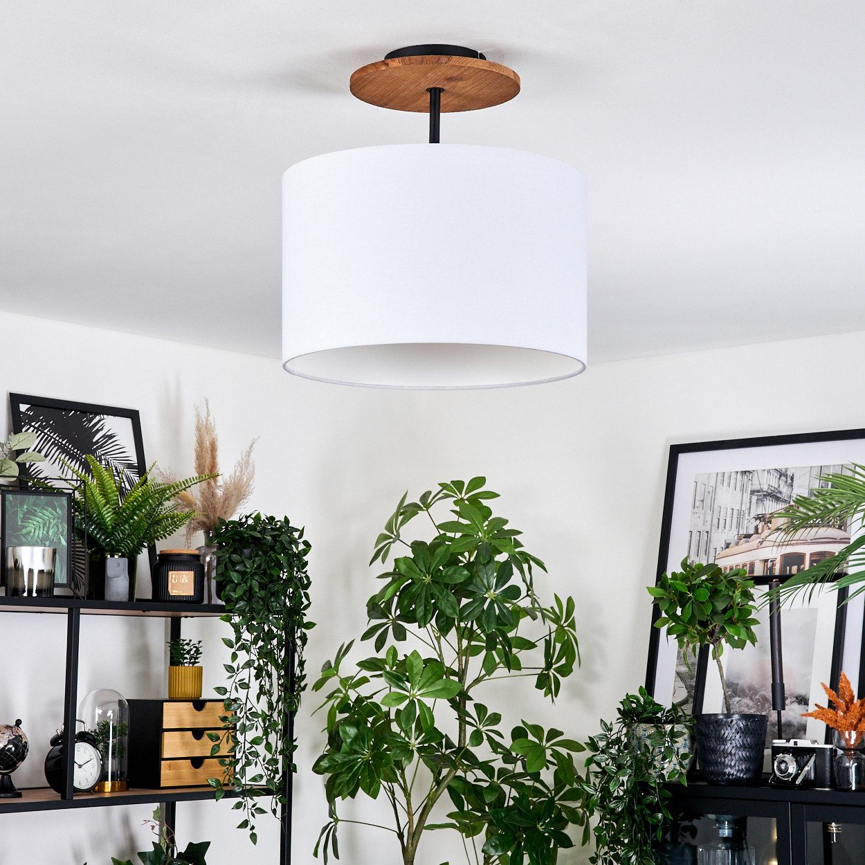 hofstein Deckenleuchte Deckenlampe aus Metall/Holz/Stoff in günstig online kaufen