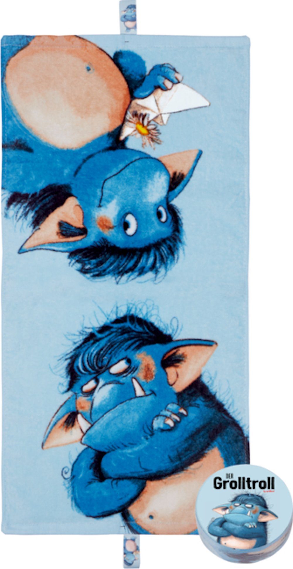 COPPENRATH DIE SPIEGELBURG Gästehandtuch Zauberhandtuch Grolltroll Kinderhandtuch blau 60 x 30 cm, (1-St), In Form gepresstes Handtuch, dass sich im Wasser entfaltet.