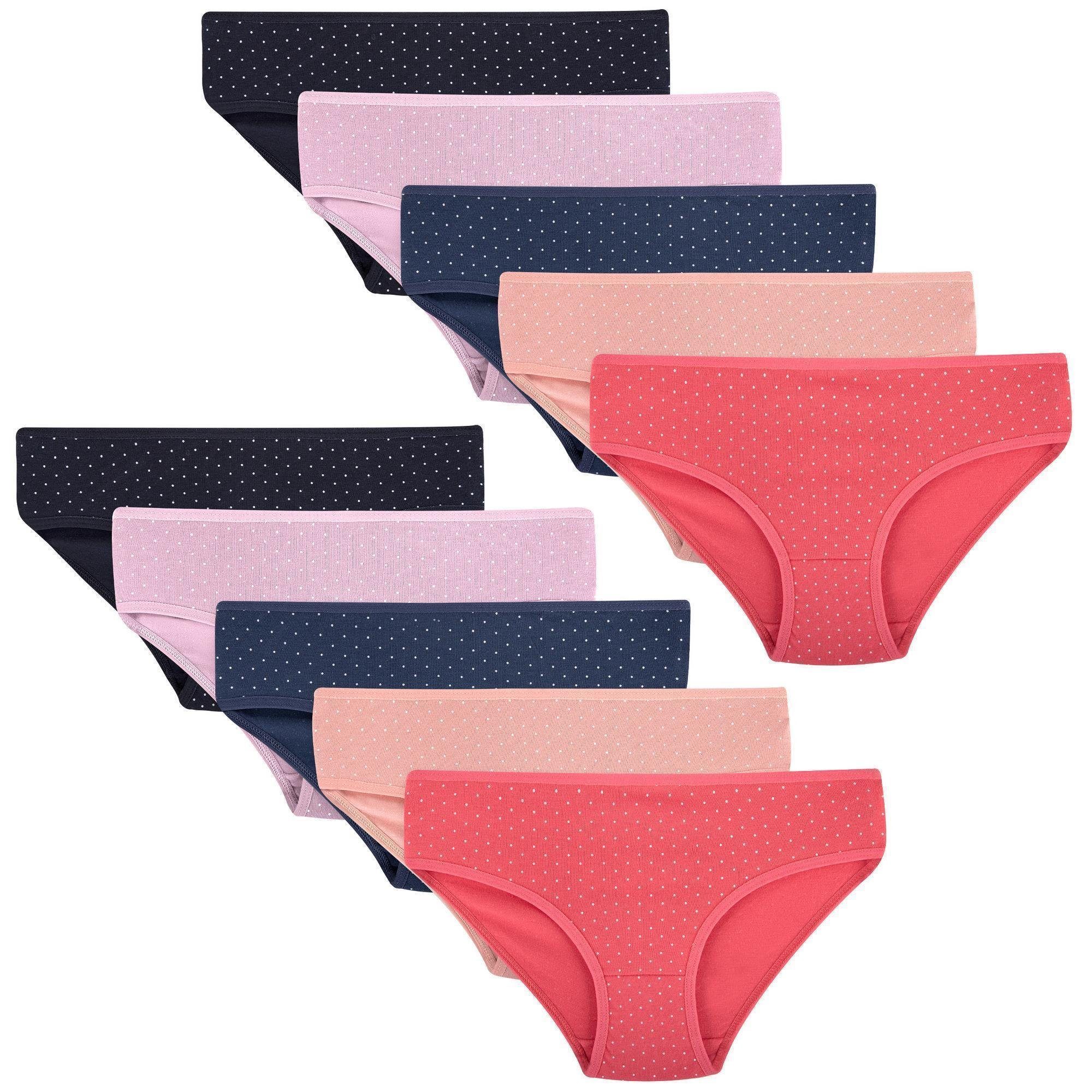 LOREZA Slip 10 Mädchen Kinder Slips Punkte Baumwolle Unterhosen Unterwäsche (Spar-Packung, 10-St) | Klassische Slips