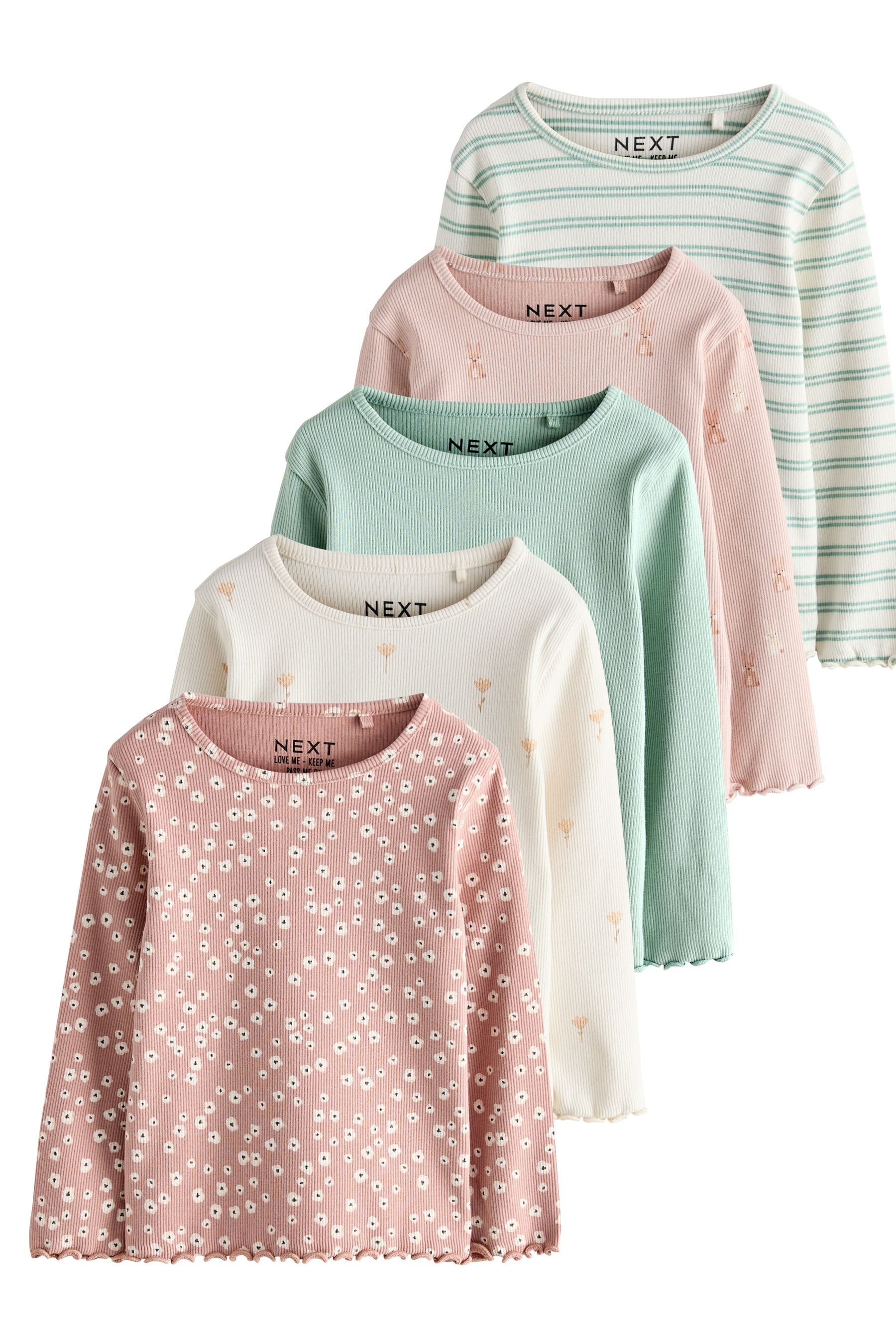 Next Langarmshirt Gerippte Langarmoberteile im 5er-Pack günstig online kaufen