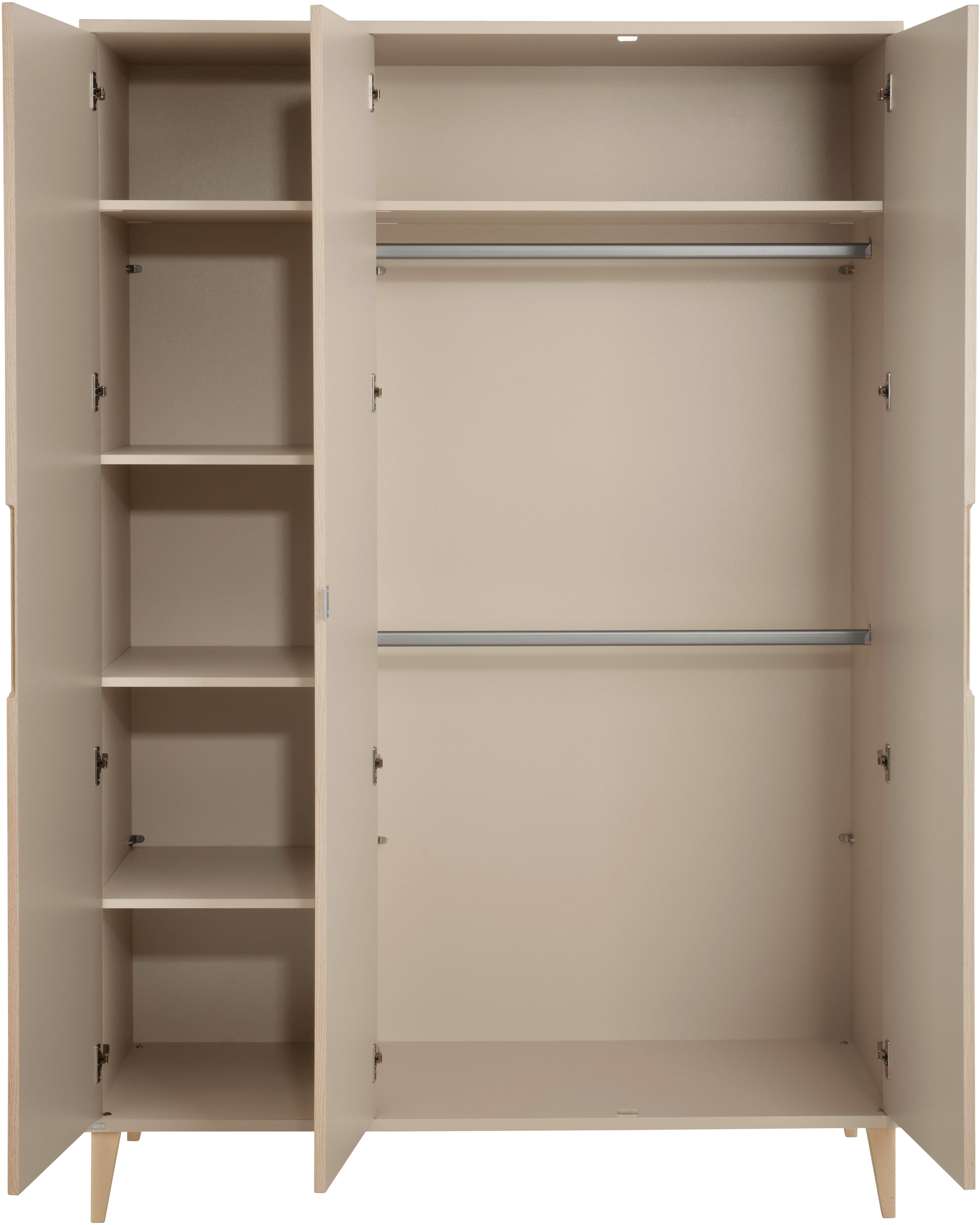 PAIDI Kleiderschrank JONTE in Beige & Eichefarben mit gerillten Türen, verschiedene Größen (B/H/T ca. 95-141/164-207/40-56cm, mit 2 oder 3 Türen + Tiny-Variante) stabiler Drehtürenschrank mit Massivholz-Füßen, Soft-Close-Funktion