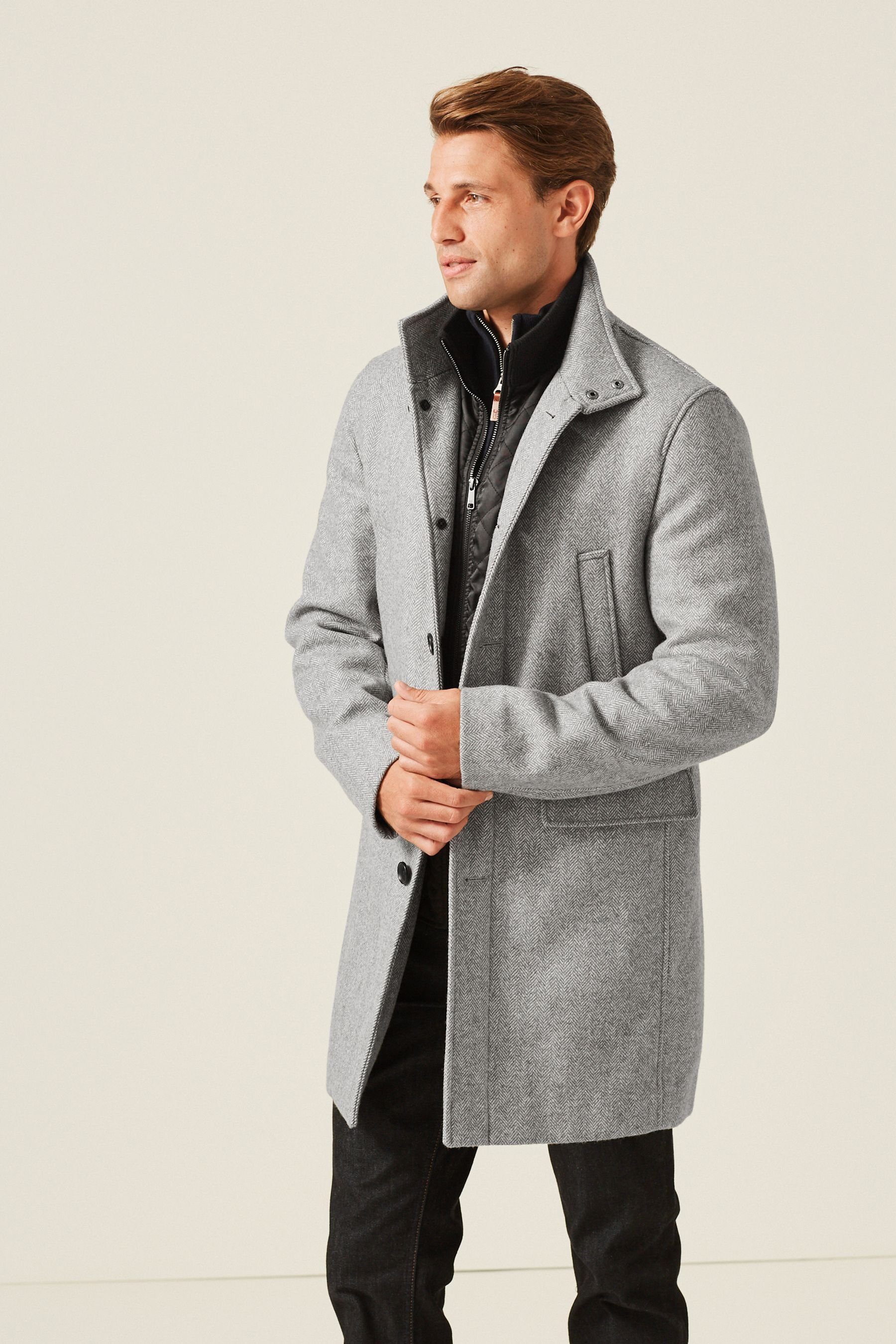 Next Steppmantel Wattierter Fischgrät-Mantel mit Mock-Gilet günstig online kaufen