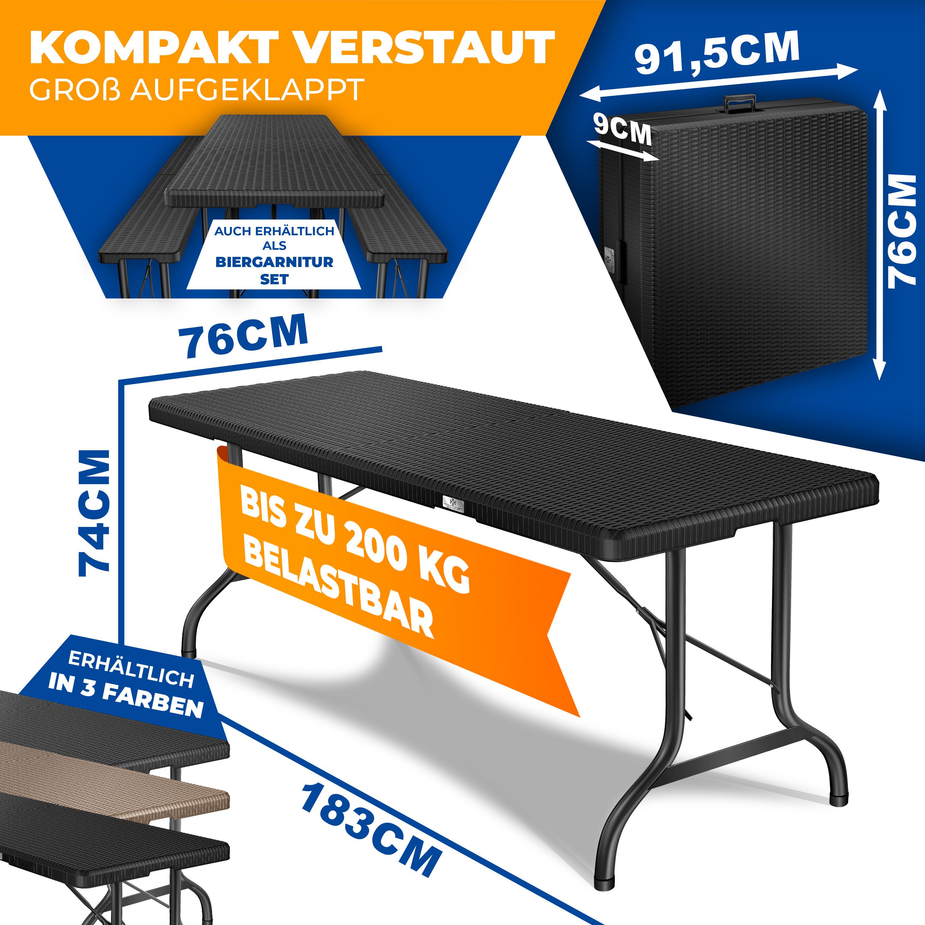 KESSER Tabletttisch, Buffettisch Tisch klappbar Kunststoff 183x76 cm Rattan Optik