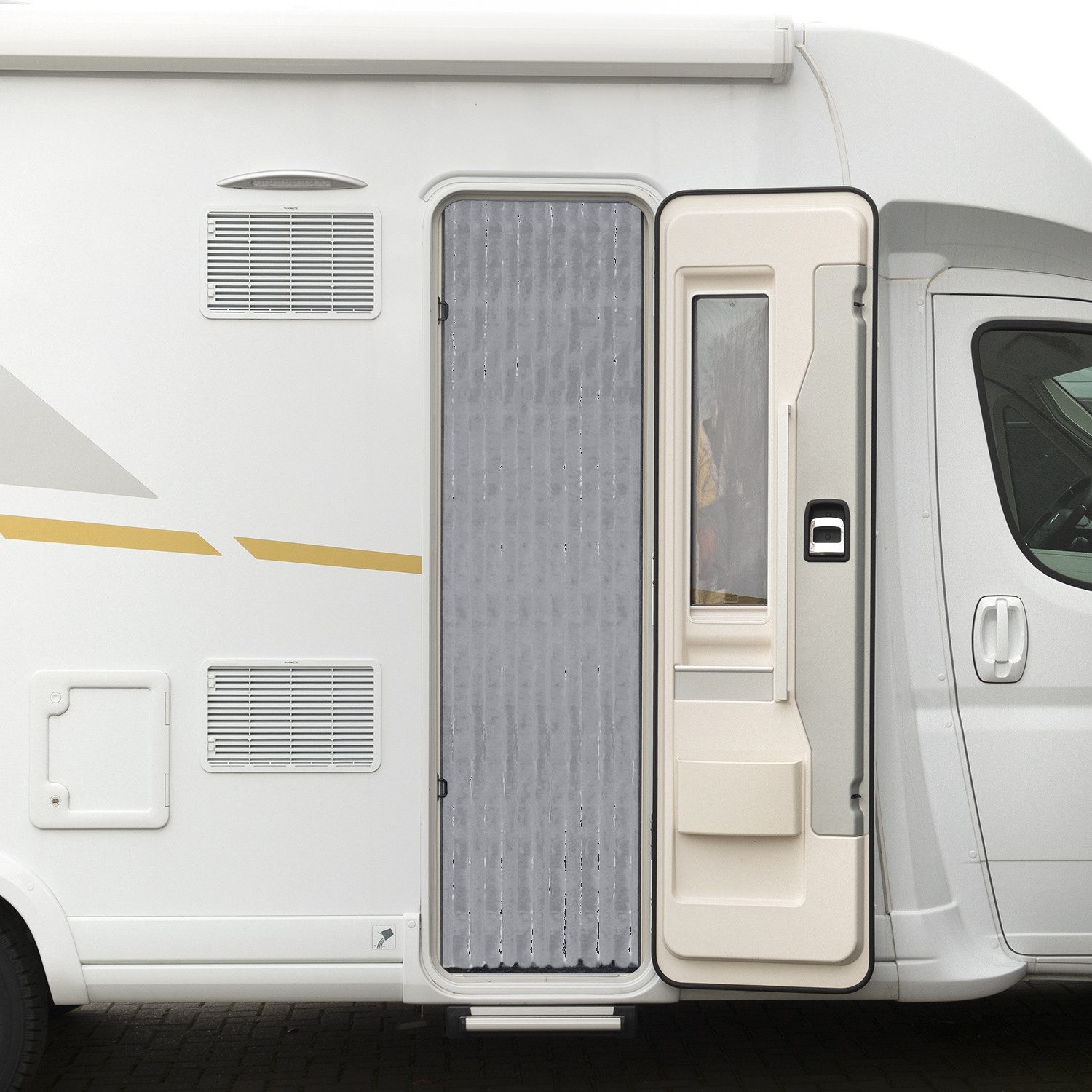 Moritz Türvorhang Flauschvorhang 56 x 185 cm grau (1 St), Hakenaufhängung, Chenille Vorhänge Camping Türvorhang Wohnwagen Wohnmobil Zubehör