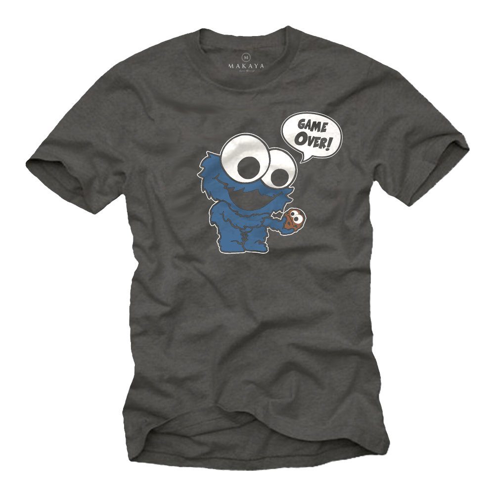 MAKAYA Print-Shirt Herren Motiv Lustig Witzig Frech Cool Funny Druck Ausgefallen Männer mit Druck, aus Baumwolle Grau