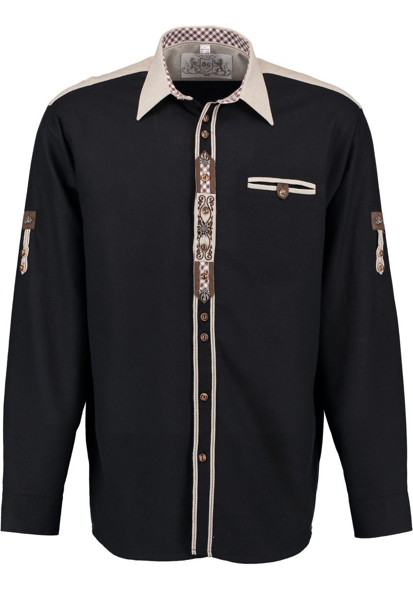 OS Trachten Trachtenhemd Snepo Herren Langarmhemd mit Stickerei auf der Knopfleiste