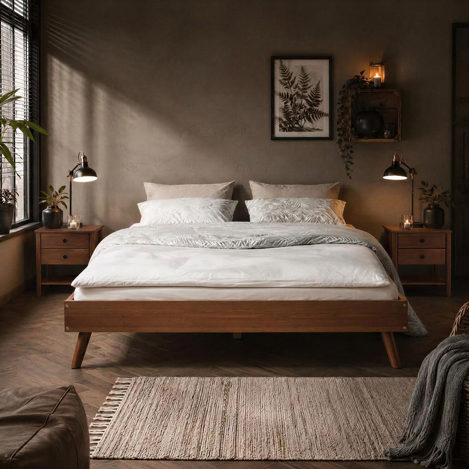 IDIMEX Futonbett KARRI, modernes Massivholzbett 140x200cm ohne Kopfteil Kastanien farben