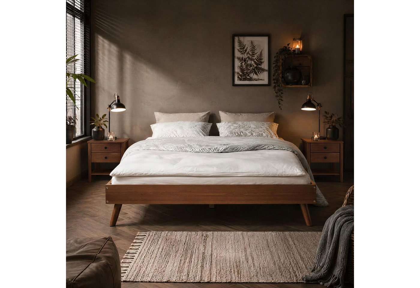 IDIMEX Futonbett KARRI, modernes Massivholzbett 140x190cm Kastanien farben