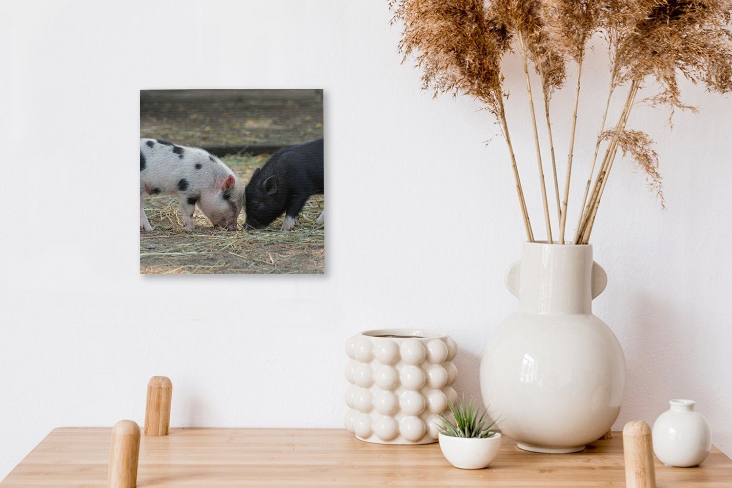 Schweine Leinwand - Bilder Stroh, Wohnzimmer Leinwandbild für St), Schlafzimmer OneMillionCanvasses® Ferkel - (1
