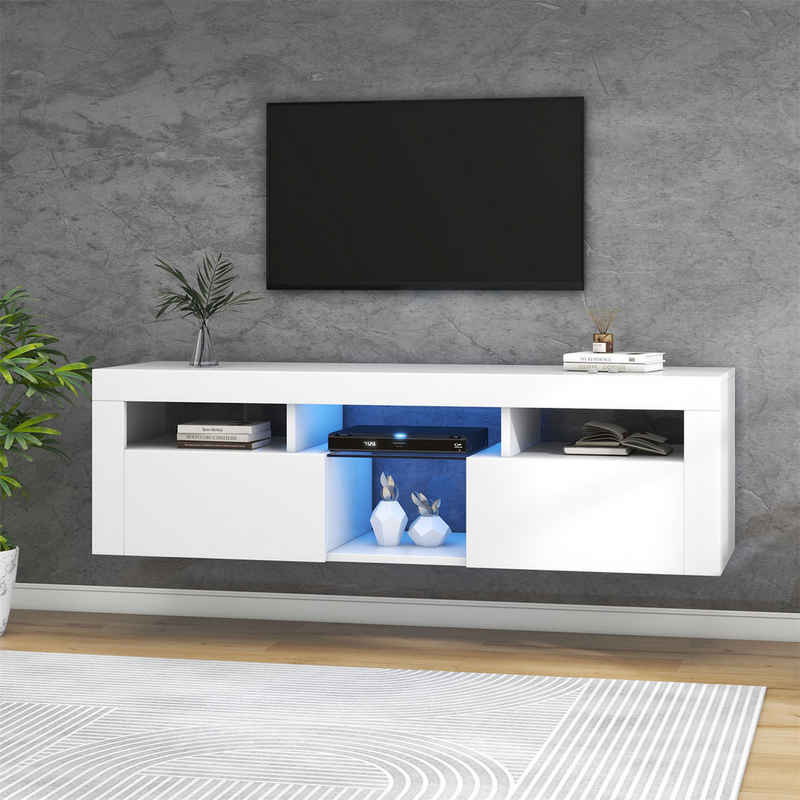 autolock TV-Schrank 140 cm großes weißes Hochglanz TV Panel mit LED-Beleuchtung